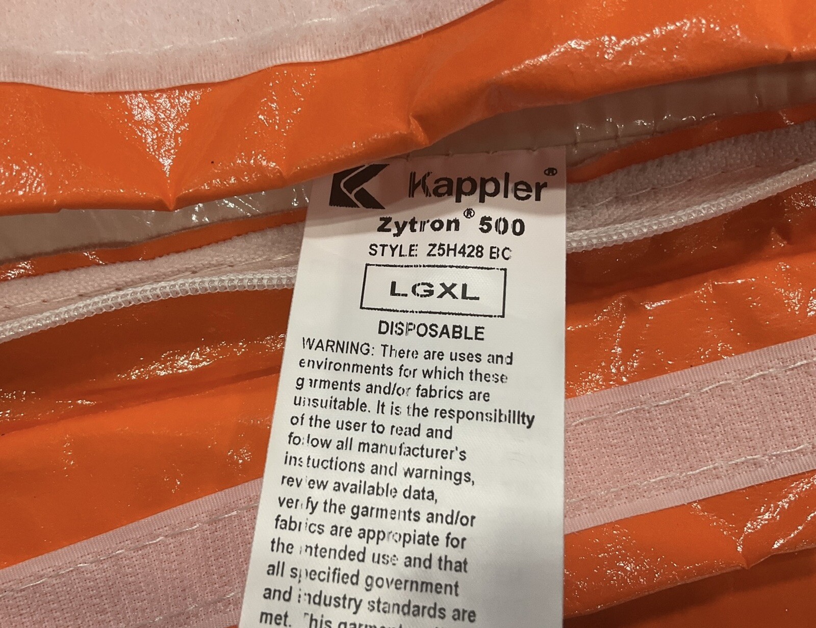NEW Kappler Zytron Z500 Coverall w/ Hood & Elastic Wrists & Ankles LG/XL Z5H428