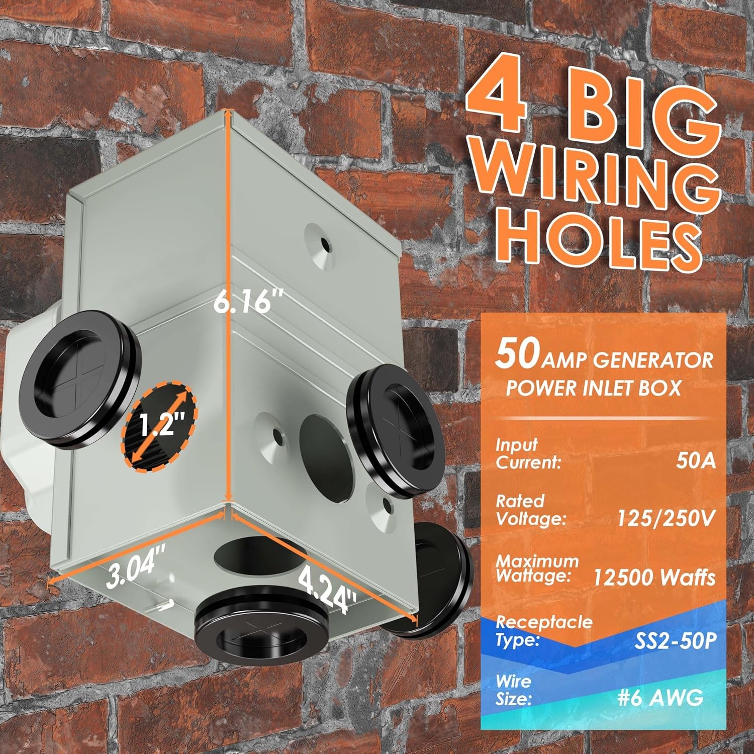 50 Amp 10FT Generator Cord and Power Inlet Box Combo Kit with Inlet Box
