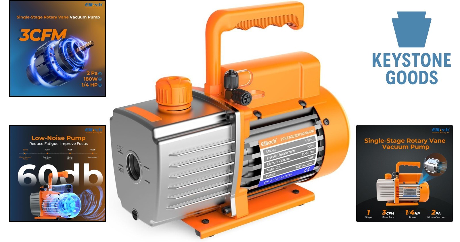 NVP-3 HVAC Vacuum Pump 3CFM 1/4HP Rotary Vane for HVAC & Refrigeration