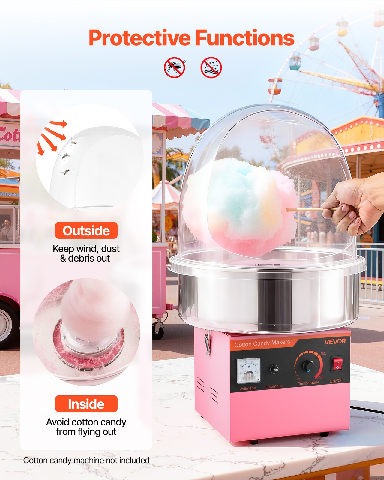 VEVOR Cotton Candy Machine Cover Transparent Acrylic Dome Bubble Shield