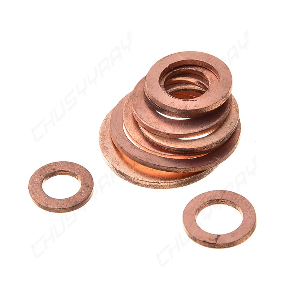200PC M5-m14 Copper Washers Gasket Set Flat Ring Seal Kit With Plastic Box