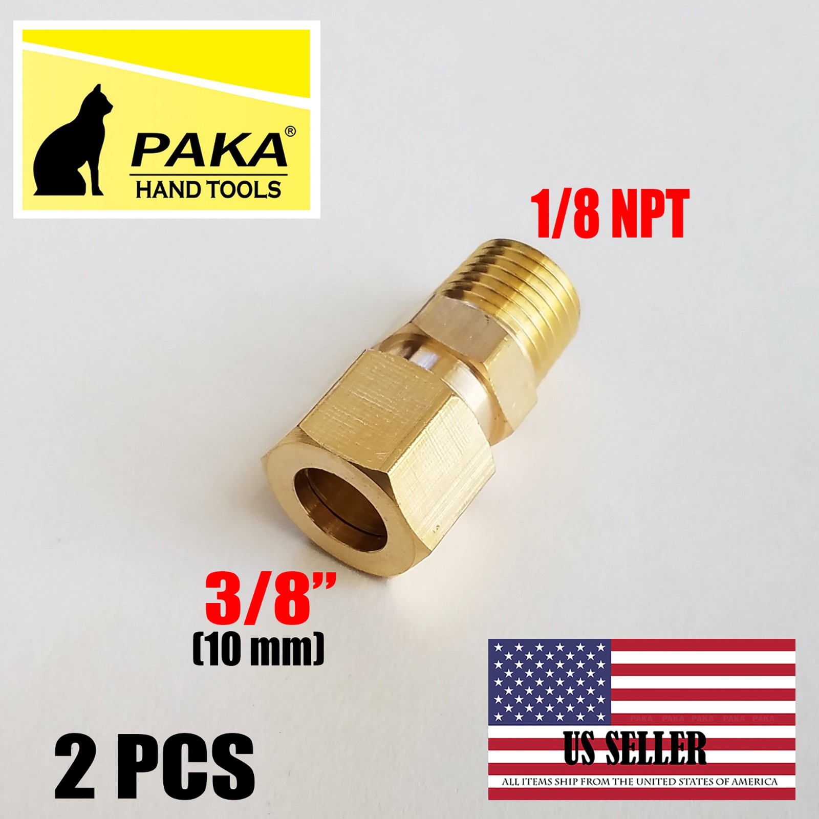 2 PC – Compression Brass Fitting 3/8″ OD Tube X 1/8″ NPT Male Pipe