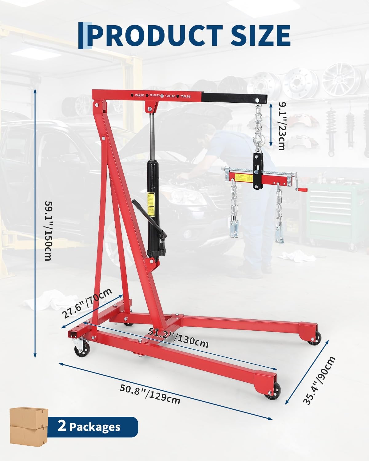 Hydraulic Engine Hoist ,1.5 Ton Portable Cherry Picker Shop Crane Lift 3000 LBS