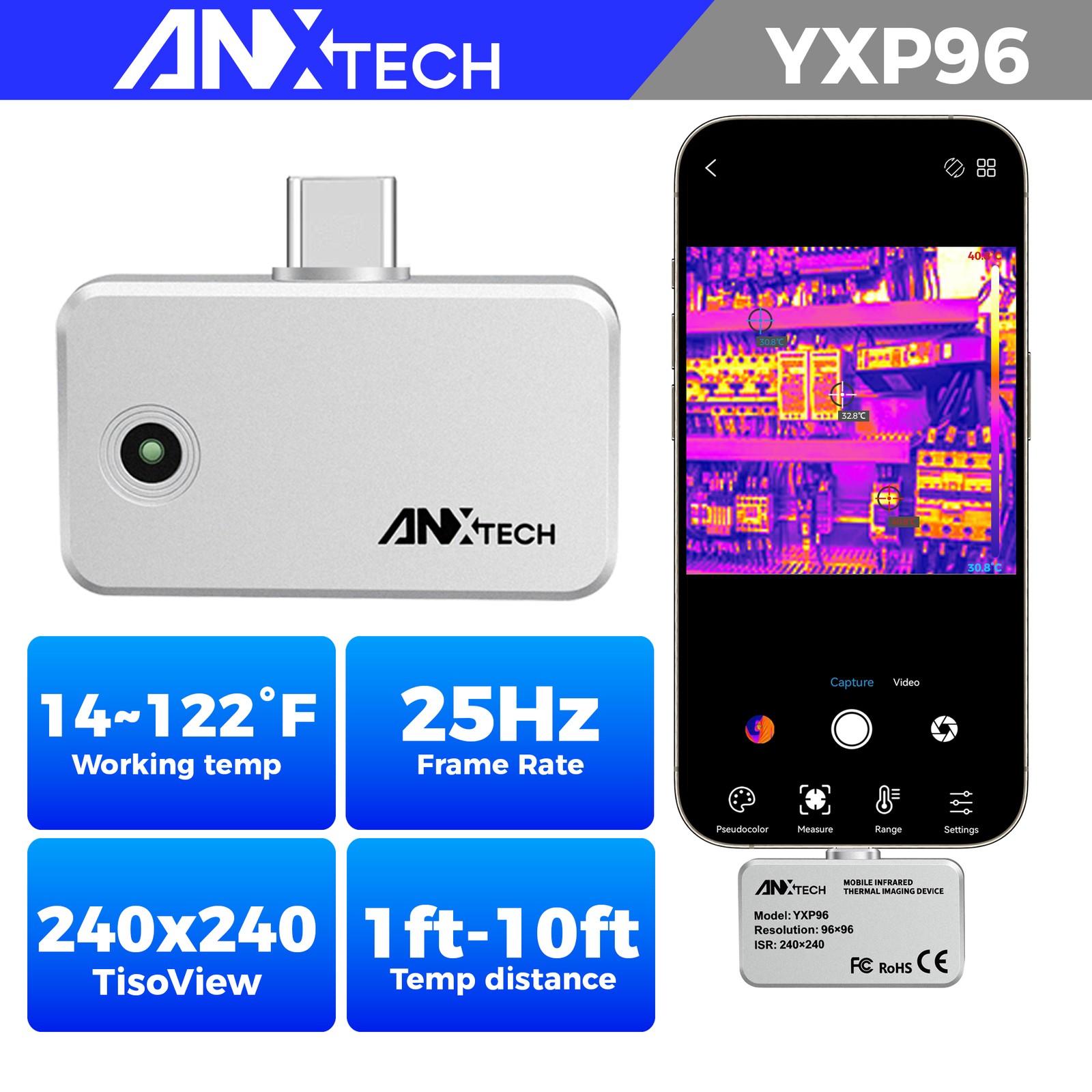 ANXTECH Infrared Thermal Imaging Camera High Resolution 240×240 For Android