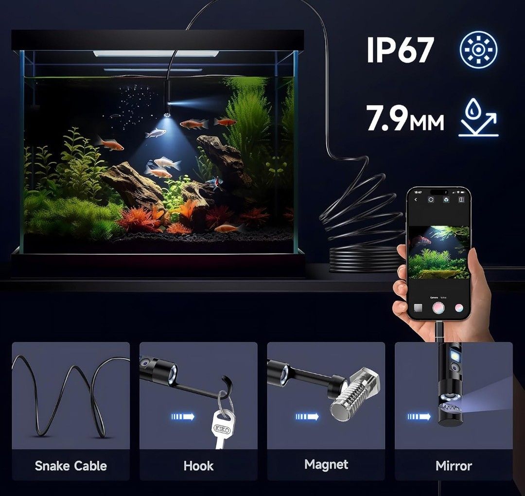 Elecshion Semi-Rigid USB Endoscope Dual Lens 7.9mm IP67 LED Android Apple