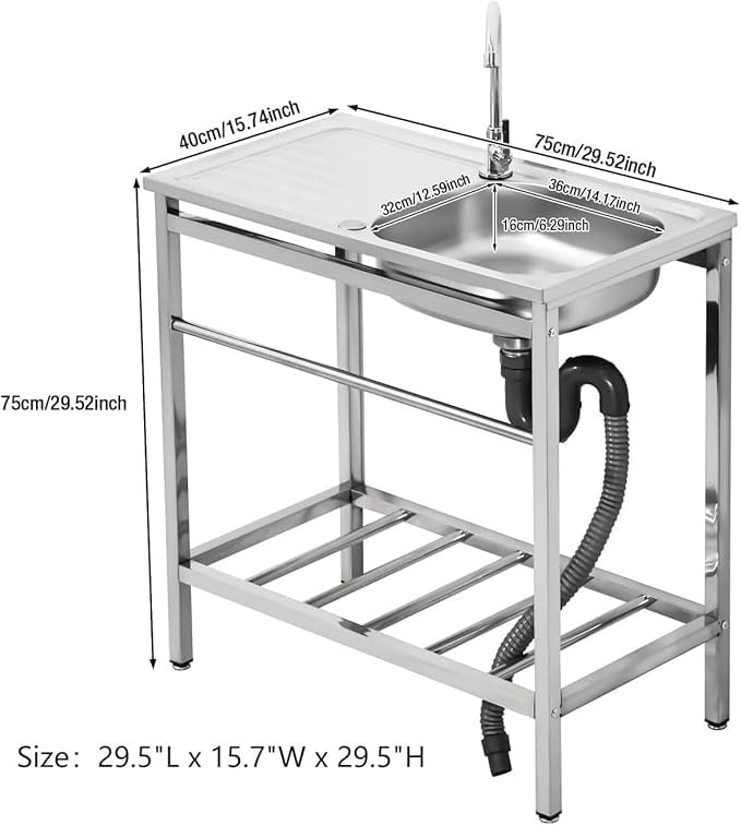 Free Standing Kitchen Utility Sink with Workbench & Accessory Set, Stainless