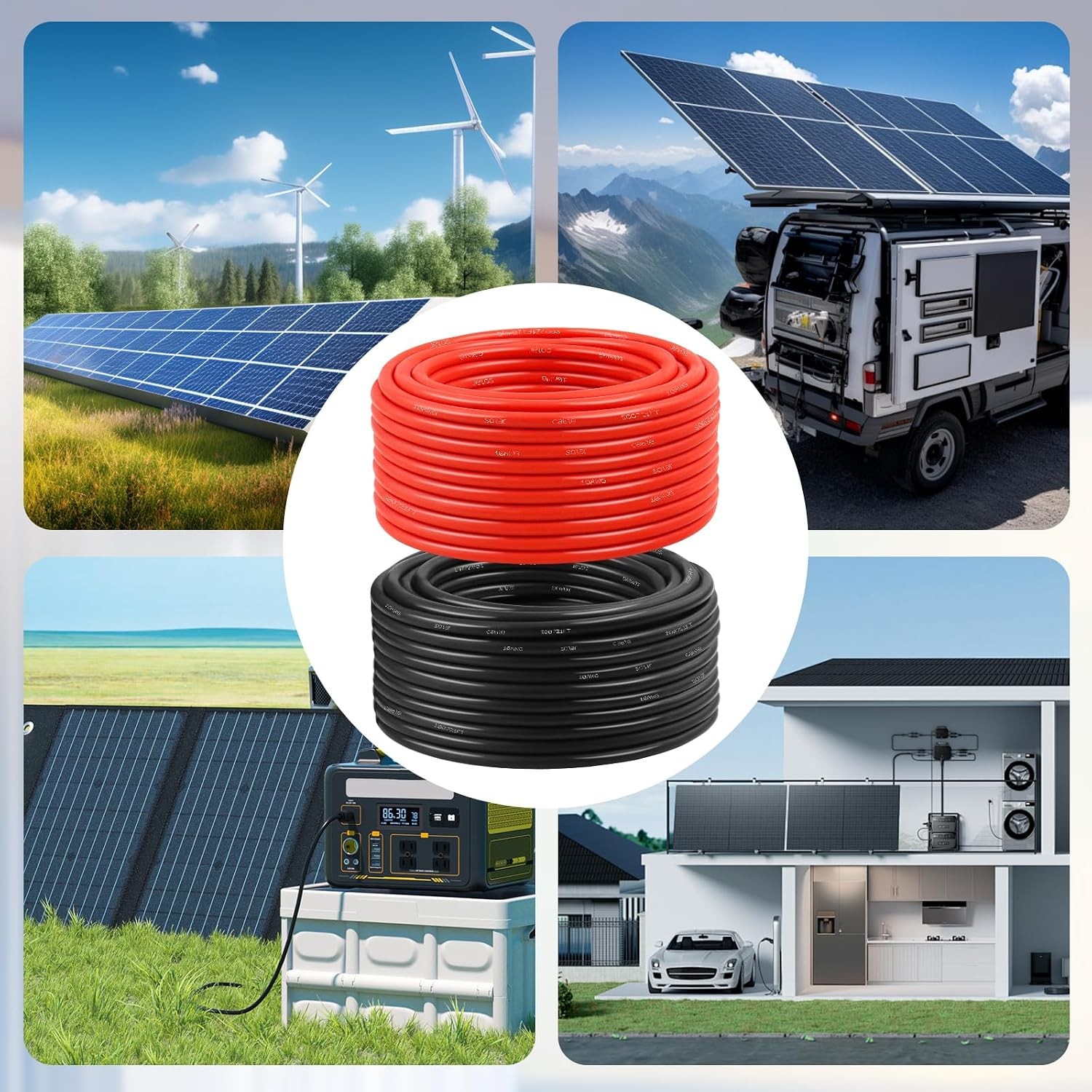 Solar Panel Wire 10 AWG(6mm²) – Solar Extension Cable 100Ft Black & 100Ft Red 10