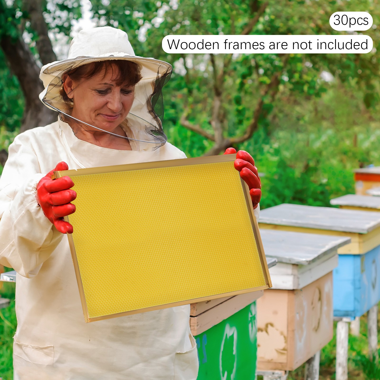 30Pcs 7.7*16.3″ Honeycomb Wax Frames Beekeeping Foundation Honey Bee Hive Tool.