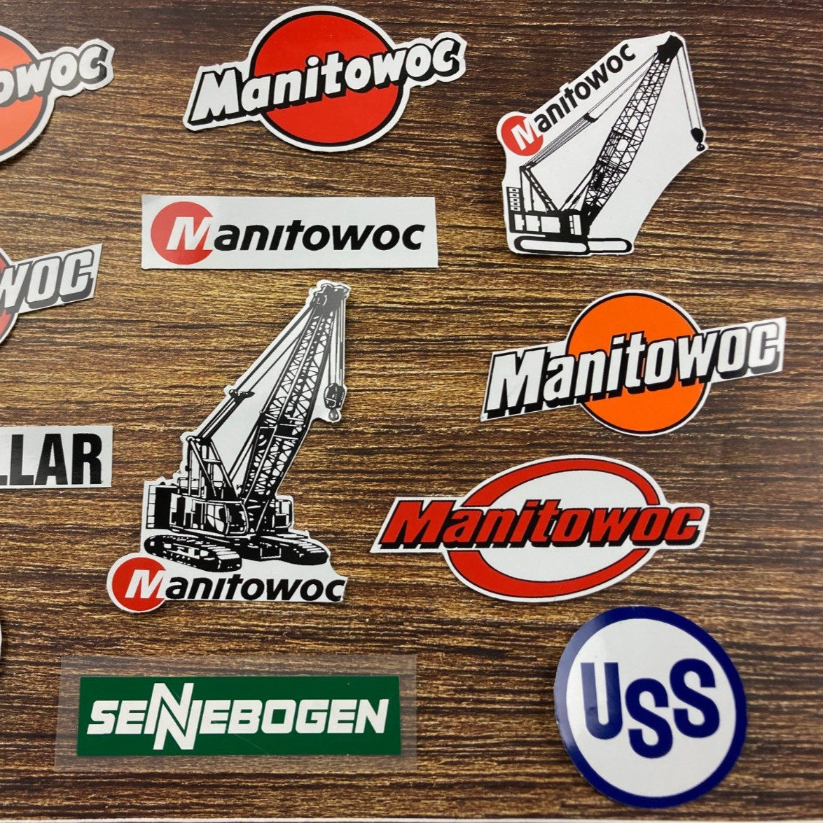 Construction HardHaT Decal Stickers LoT Manitowoc Caterpillar USS SENNEBOGEN USA