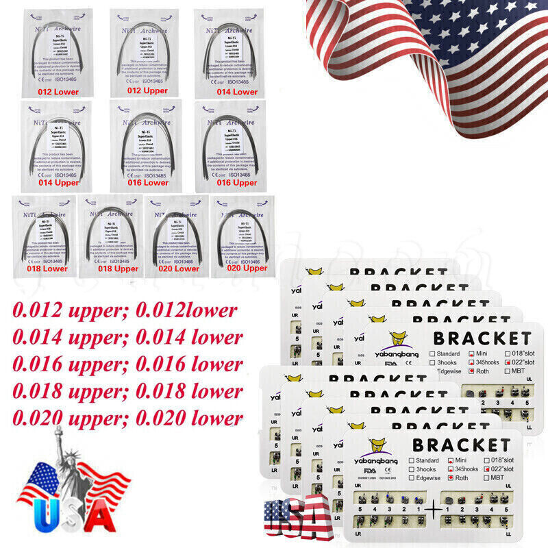 Dental Orthodontic Mini/Standard Bracket Braces / Elastic Niti Arch Wires Up/Low