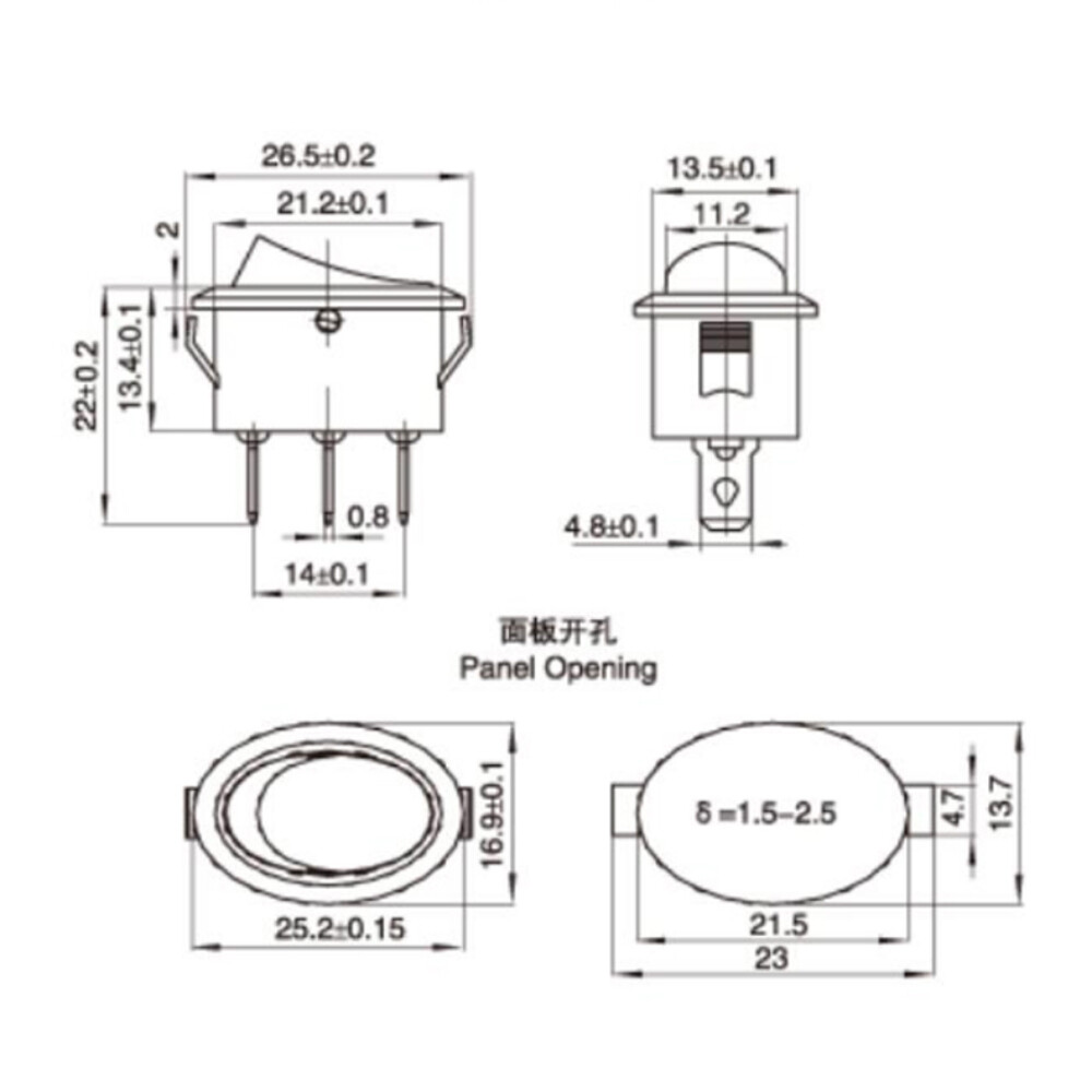 125V 10A KCD1 2/3 Position Oval ON/OFF Rocker Switch 2/3 Pin Black Red
