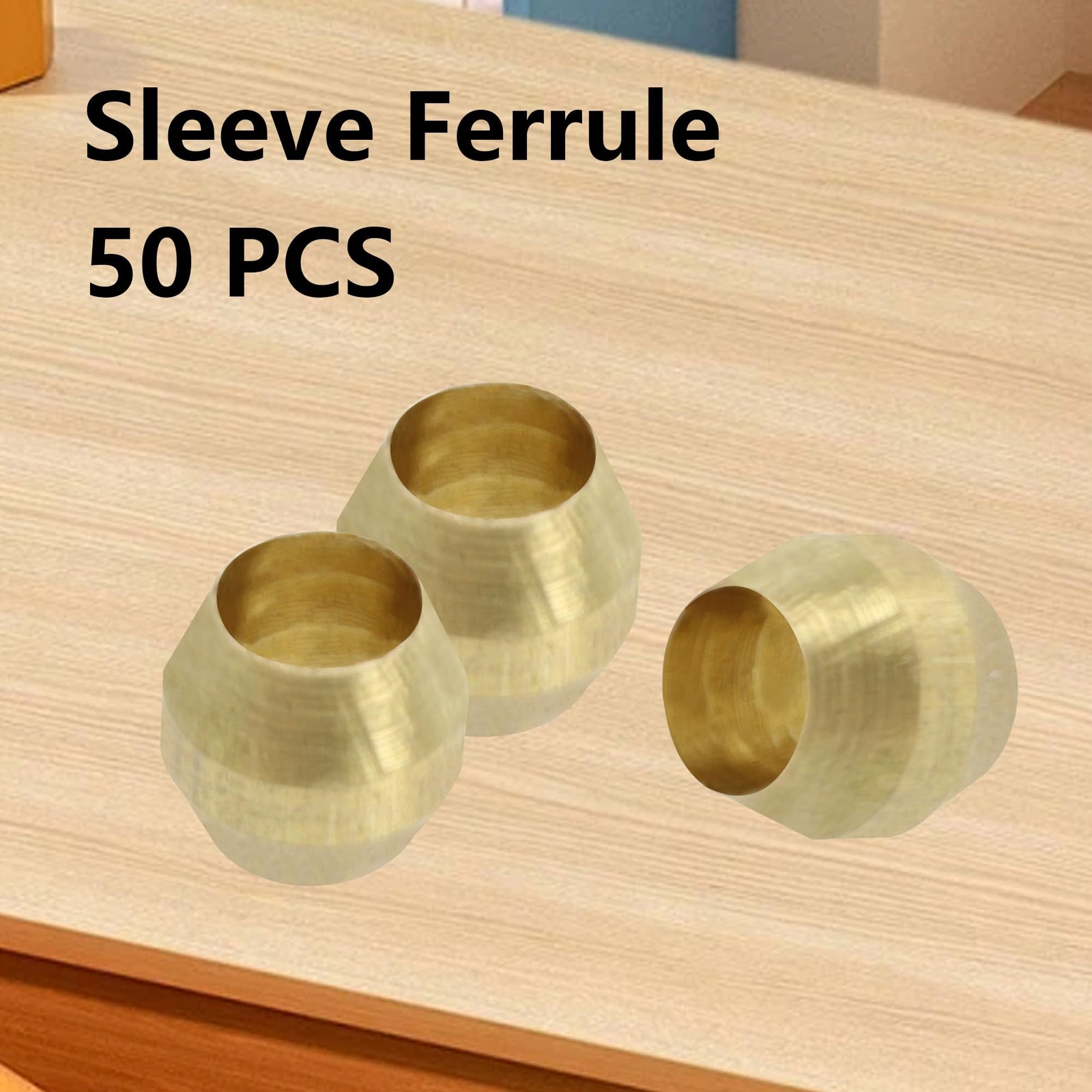 PDETVEO 50PCS 1/8 Inch Brass Compression Sleeve Ferrules, Inch, Gold