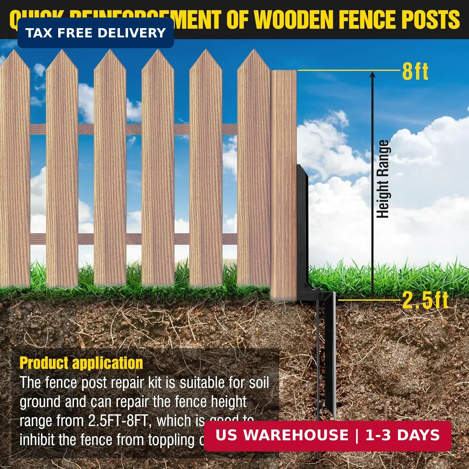 LADECH Heavy Duty Steel Fence Post Repair Stakes with Ground Anchor Screw in, Fi