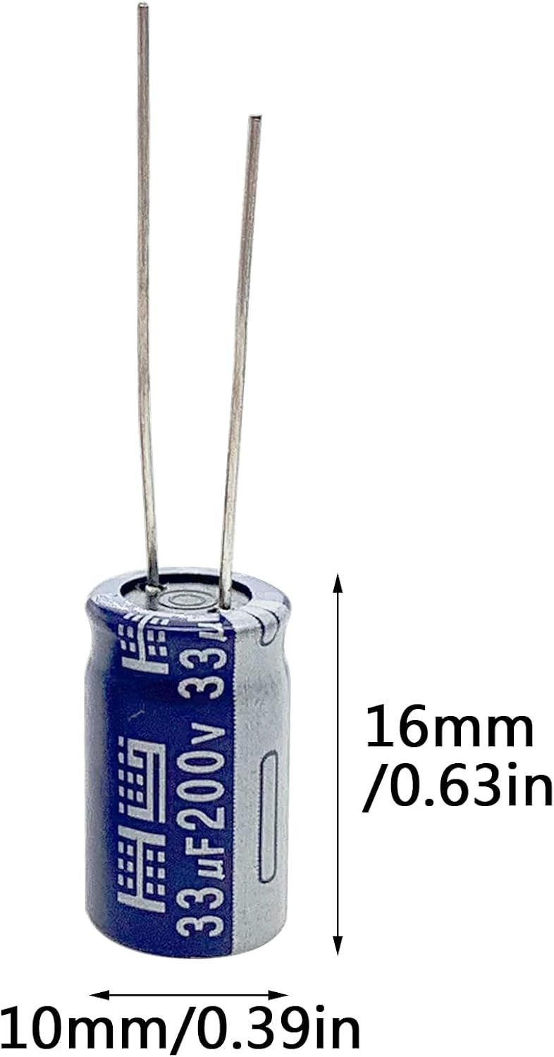 10pcs 200V 33UF Capacitor 10x16MM(0.39×0.63in) Aluminum Electrolytic Capacitors