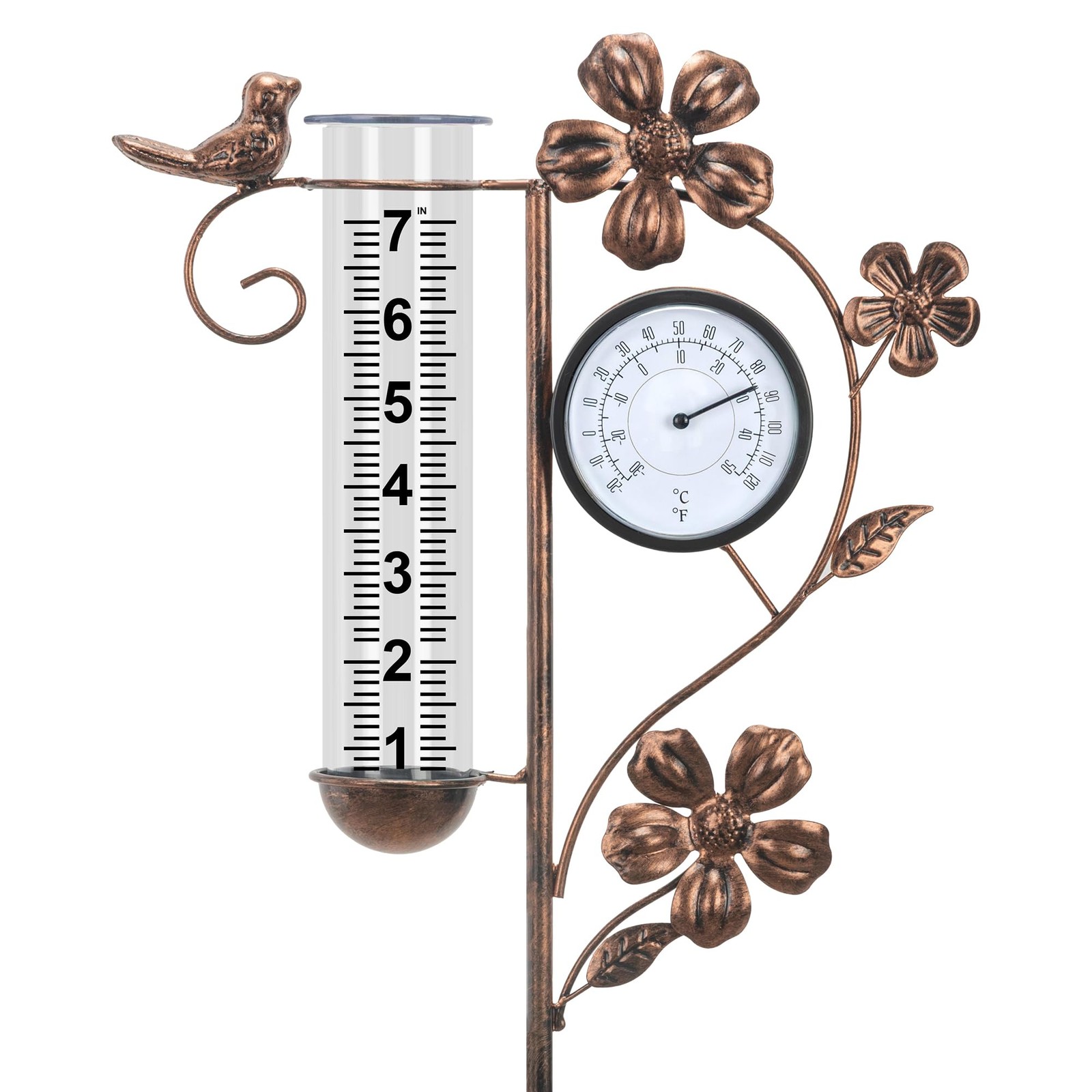 Rain Gauge Outdoor with Thermometer Garden Decor, Bird Decorative Outdoor Rai…