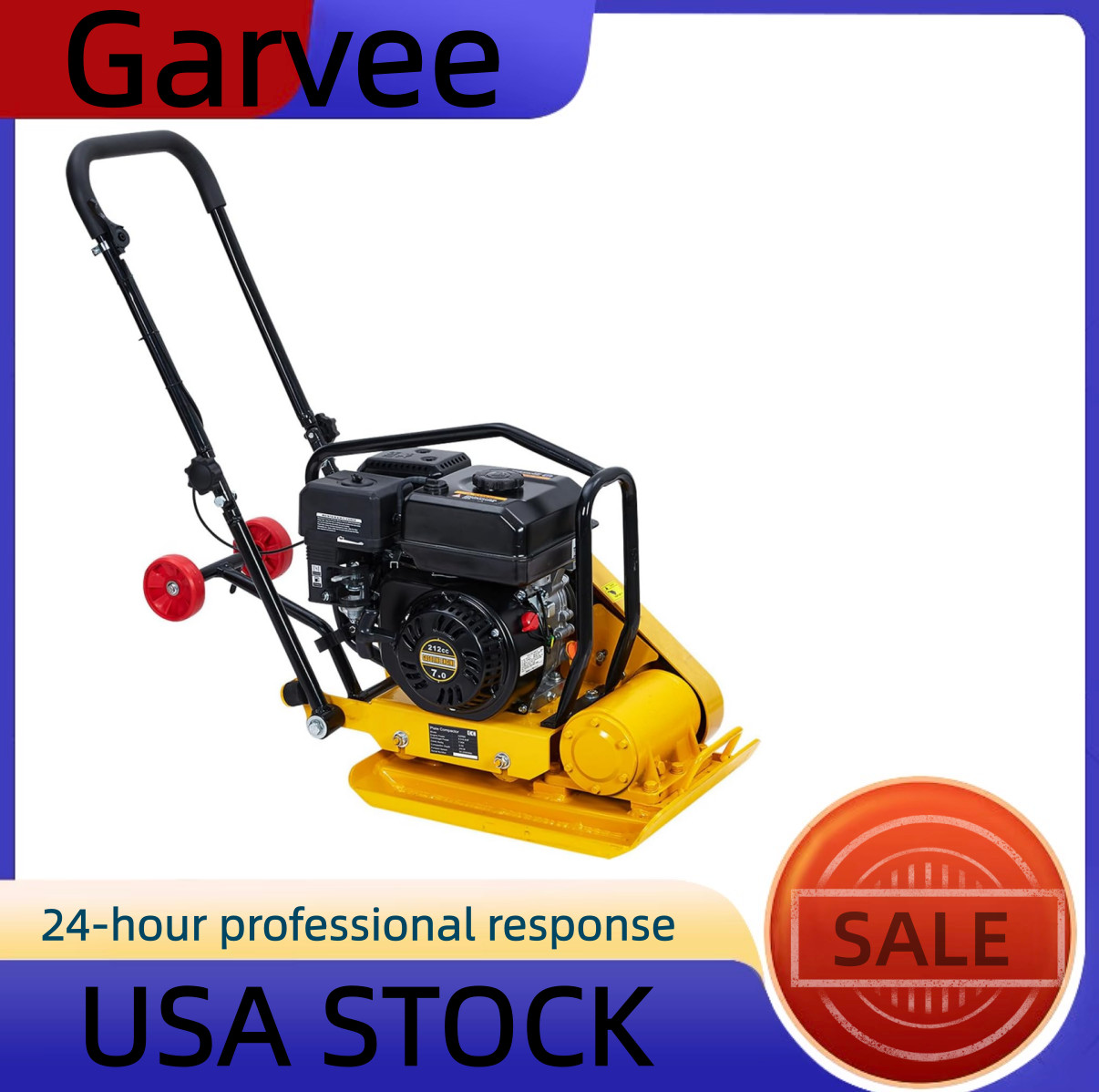 🔥22.1×15.9 Inch Plate Compactor, 7HP 212CC Gas Engine, 5600 VPM, 4200 Lbs Force