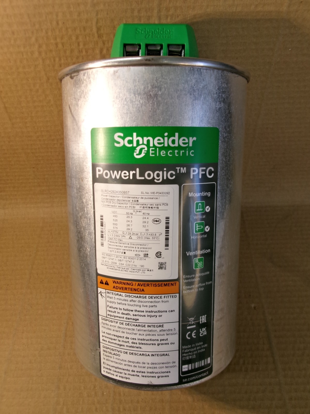 NEW Schneider Square D BLRCH292A350B57 3 Phase 575V Capacitor Power logic PFC