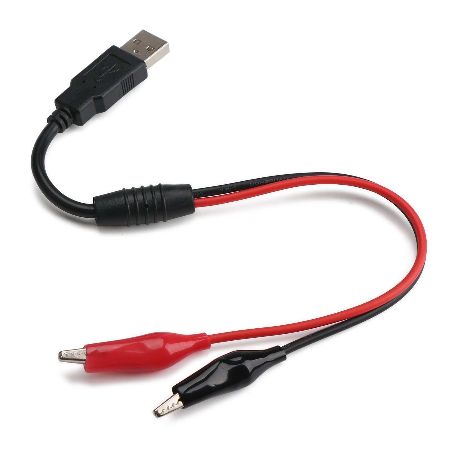 2PCS 18AWG USB to Alligator Clips Cable 13.35 Inch Red Black Test Wire