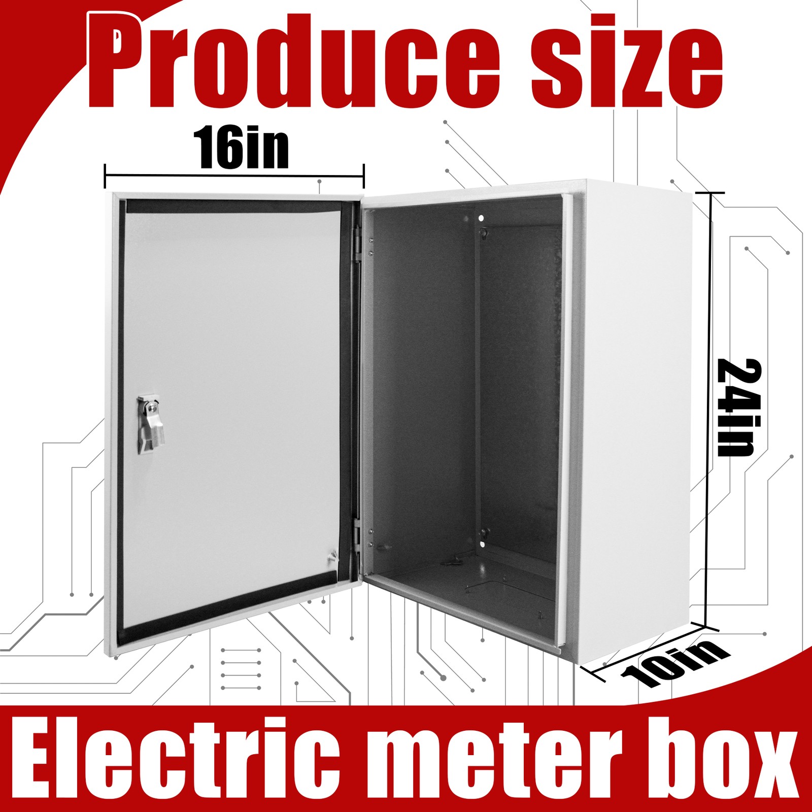 Wall Mount IP65 Carbon Steel Electrical Enclosure Box 24 x 16 x 10 inch