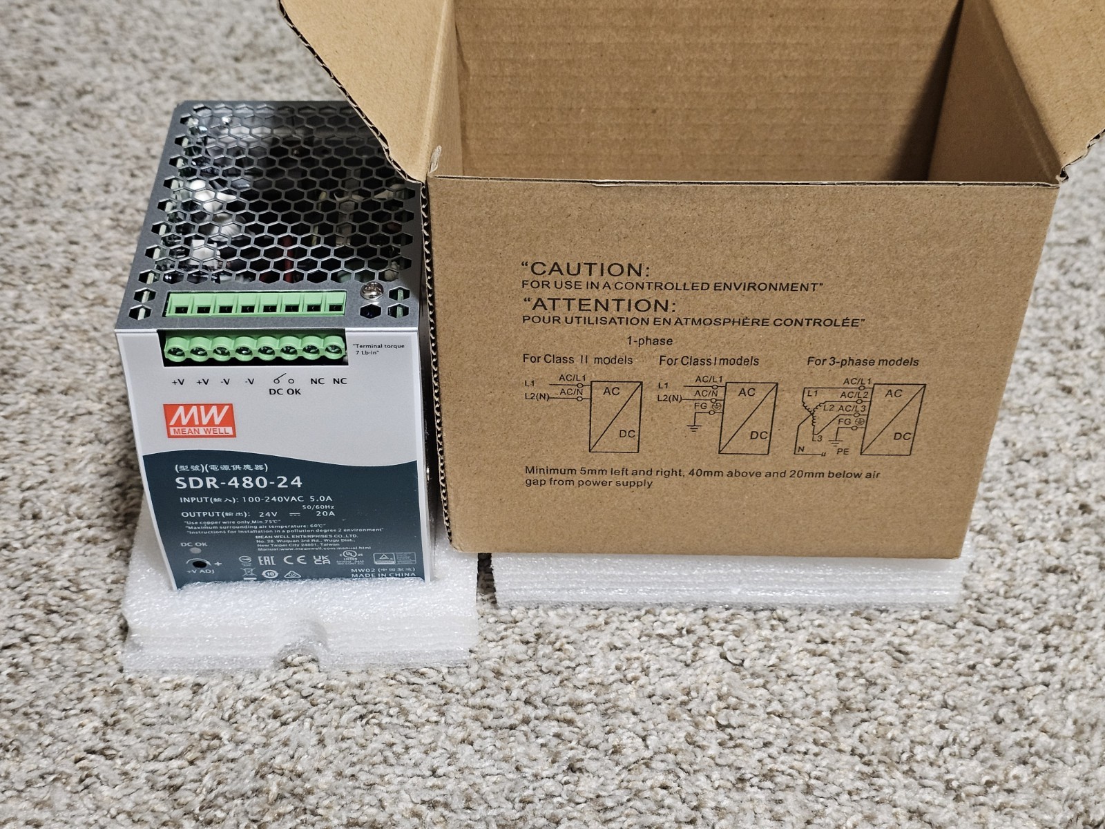 Mean Well SDR-480-24 24V 20A 480W AC to DC DIN-Rail Power Supply