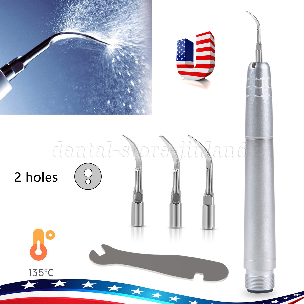 Kavo Style Dental Air Scaler Handpiece Sonic Scaler Cleaner 2/4Holes w/3pcs Tips