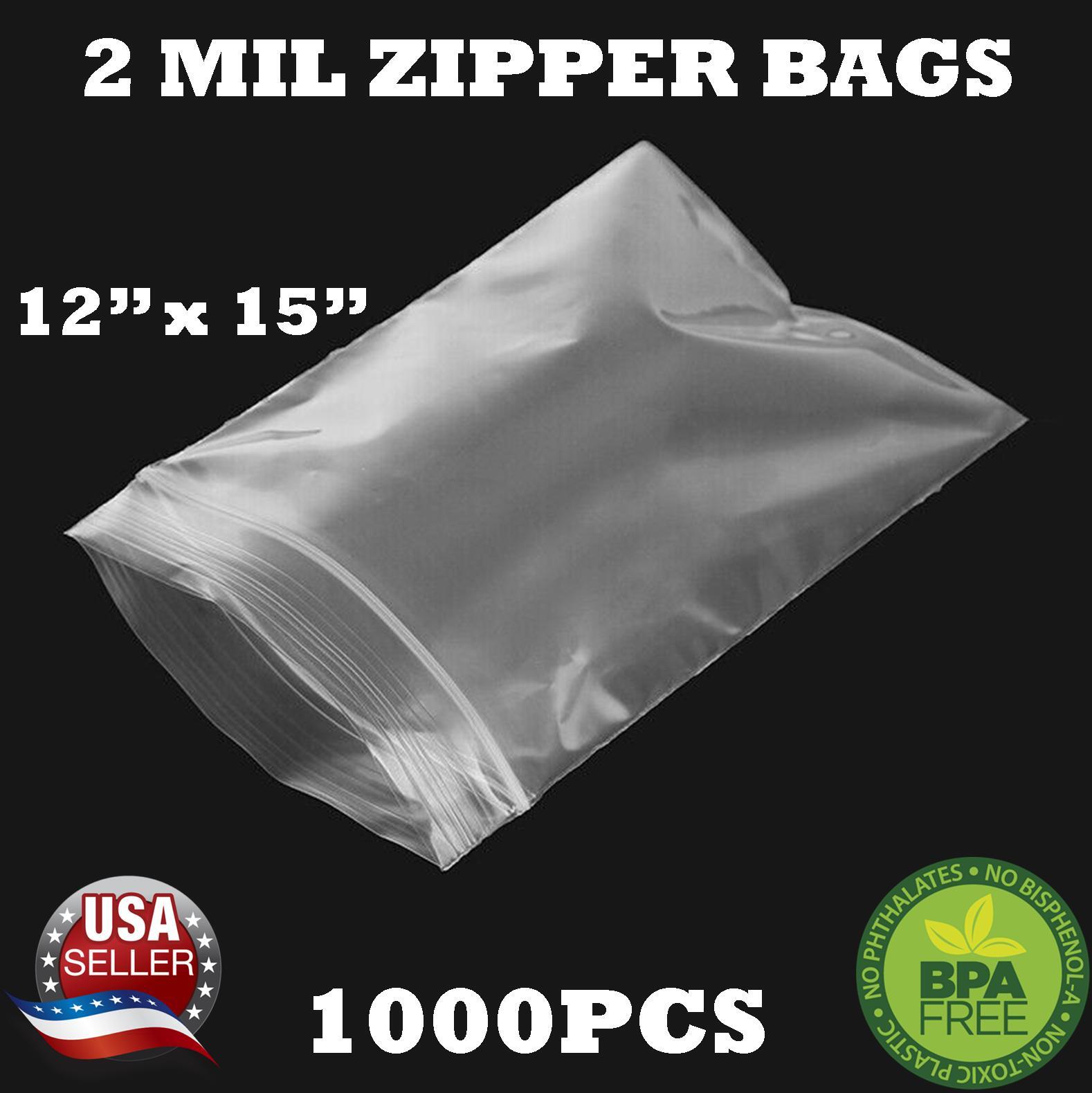 1000 – 12″ x 15″ ZIP SEAL TOP LOCK BAGS CLEAR 2 MIL PLASTIC RECLOSABLE BAGGIES