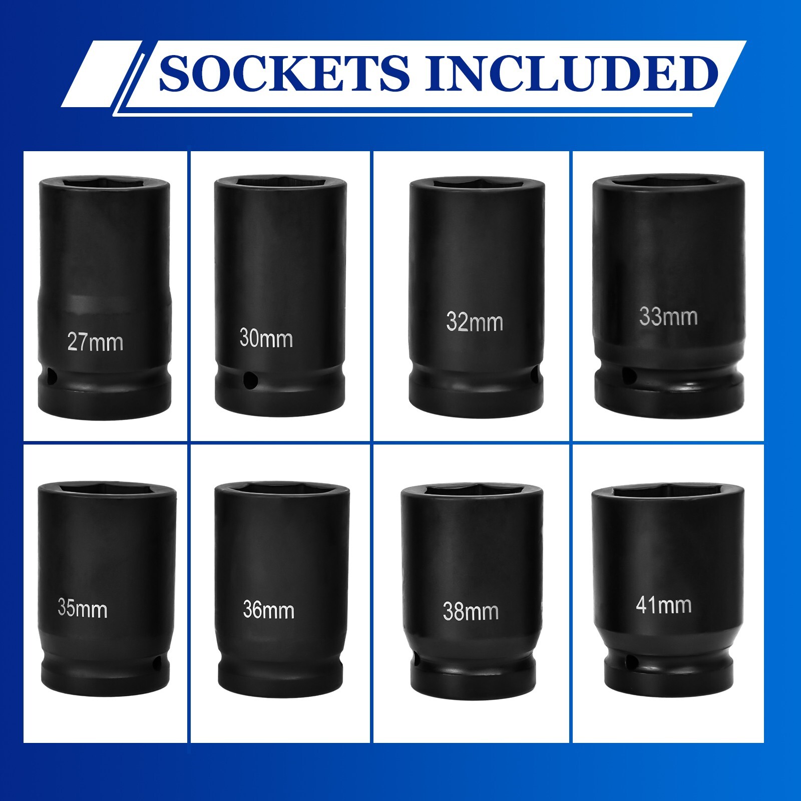 8 Metric Deep Impact Socket 1″ inch Drive 6 Point Universal Hex Jumbo Socket Set
