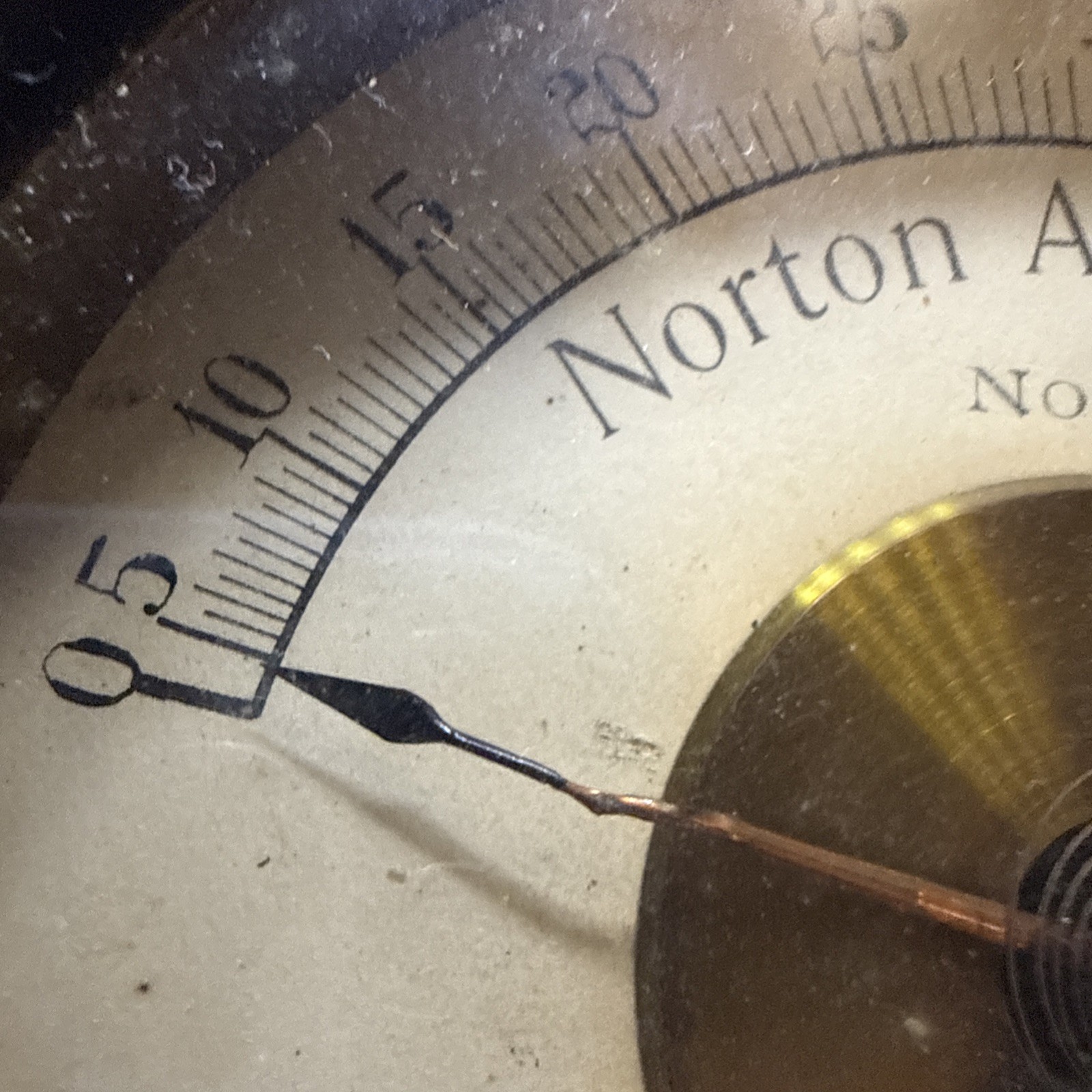 Antique Norton Ammeter No. 1615 – Brass Industrial Electrical Gauge CT
