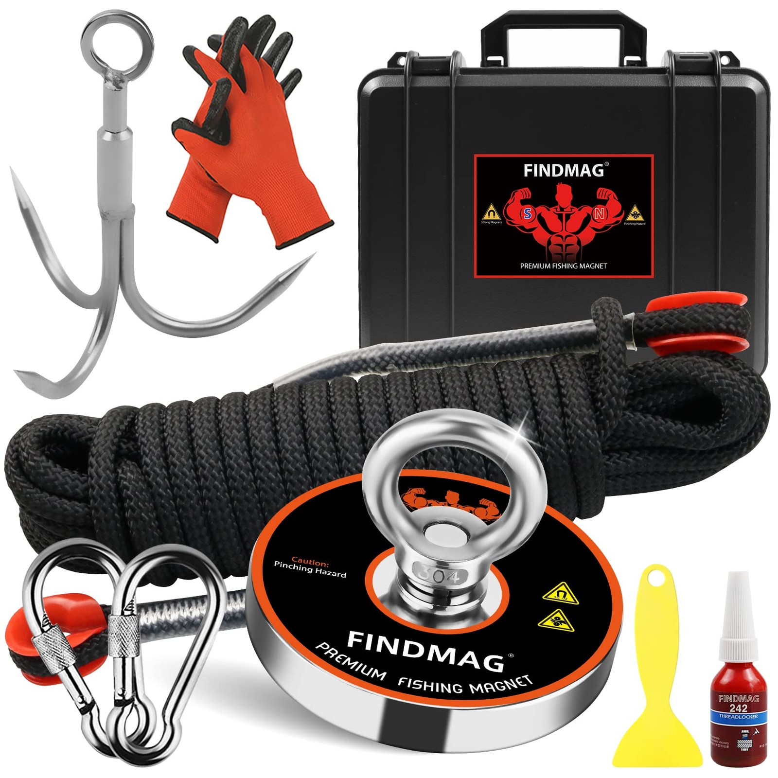 FINDMAG Magnet Fishing Kit with Case Magnets 3.54 in (90mm), black