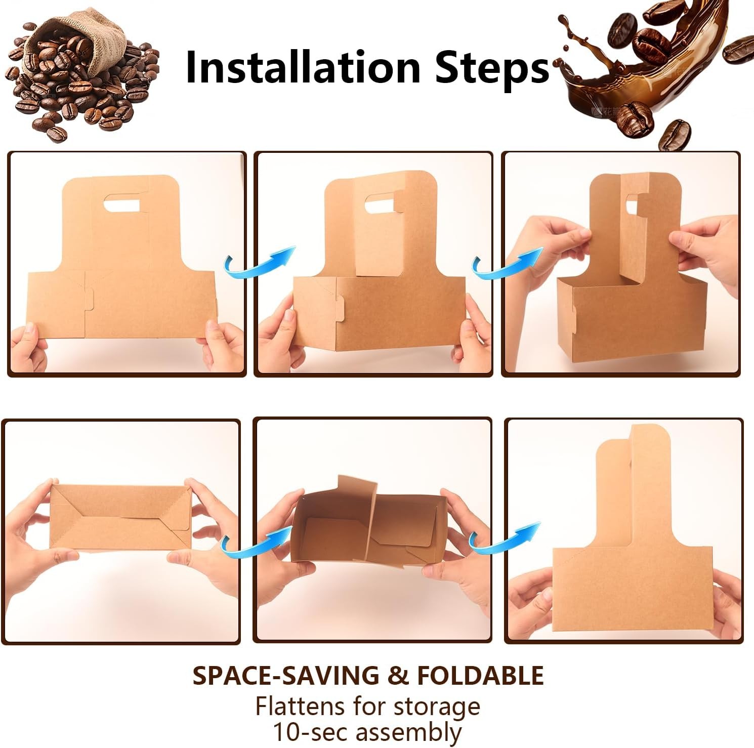 25 Pack 2-Cup/4-Cup Drink Carrier with Handle (12-30oz) | Disposable Paperboard