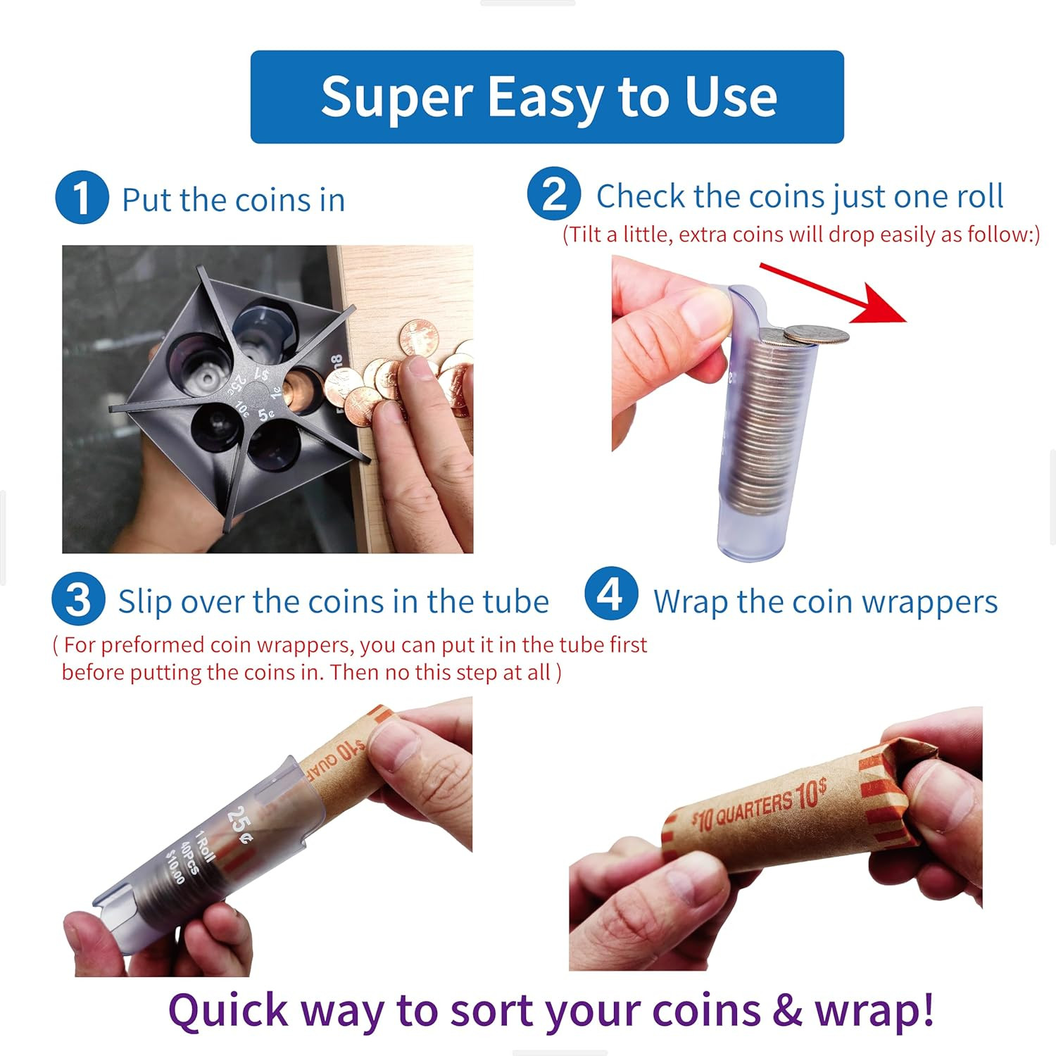 Coin Counter Coin Sorter Tube｜Creative 5-in-1 Change Sorter Coin Organizer｜Chang