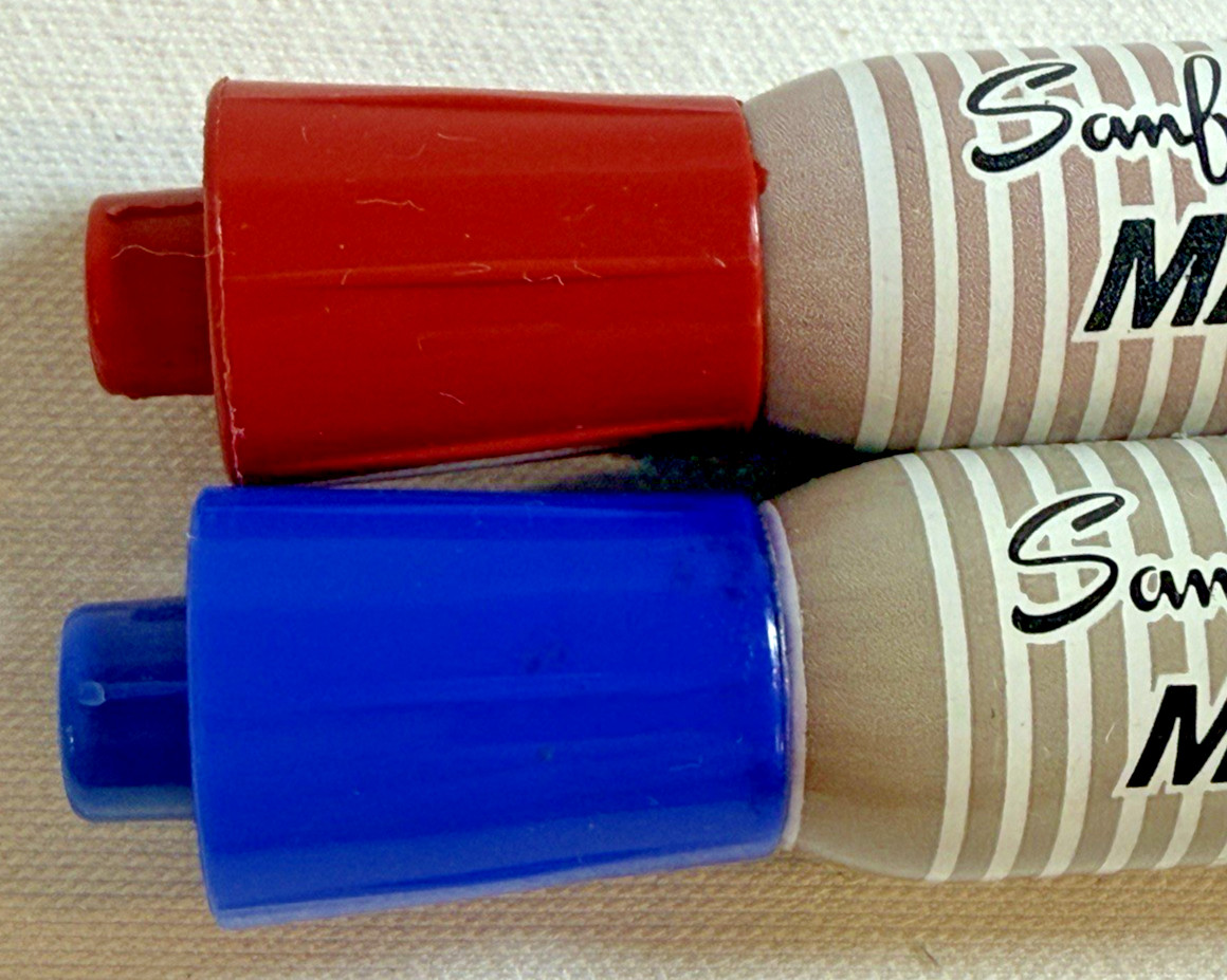PAIR of Vintage Sanford’s Compact Permanent Marker Red and Blue, Made In USA
