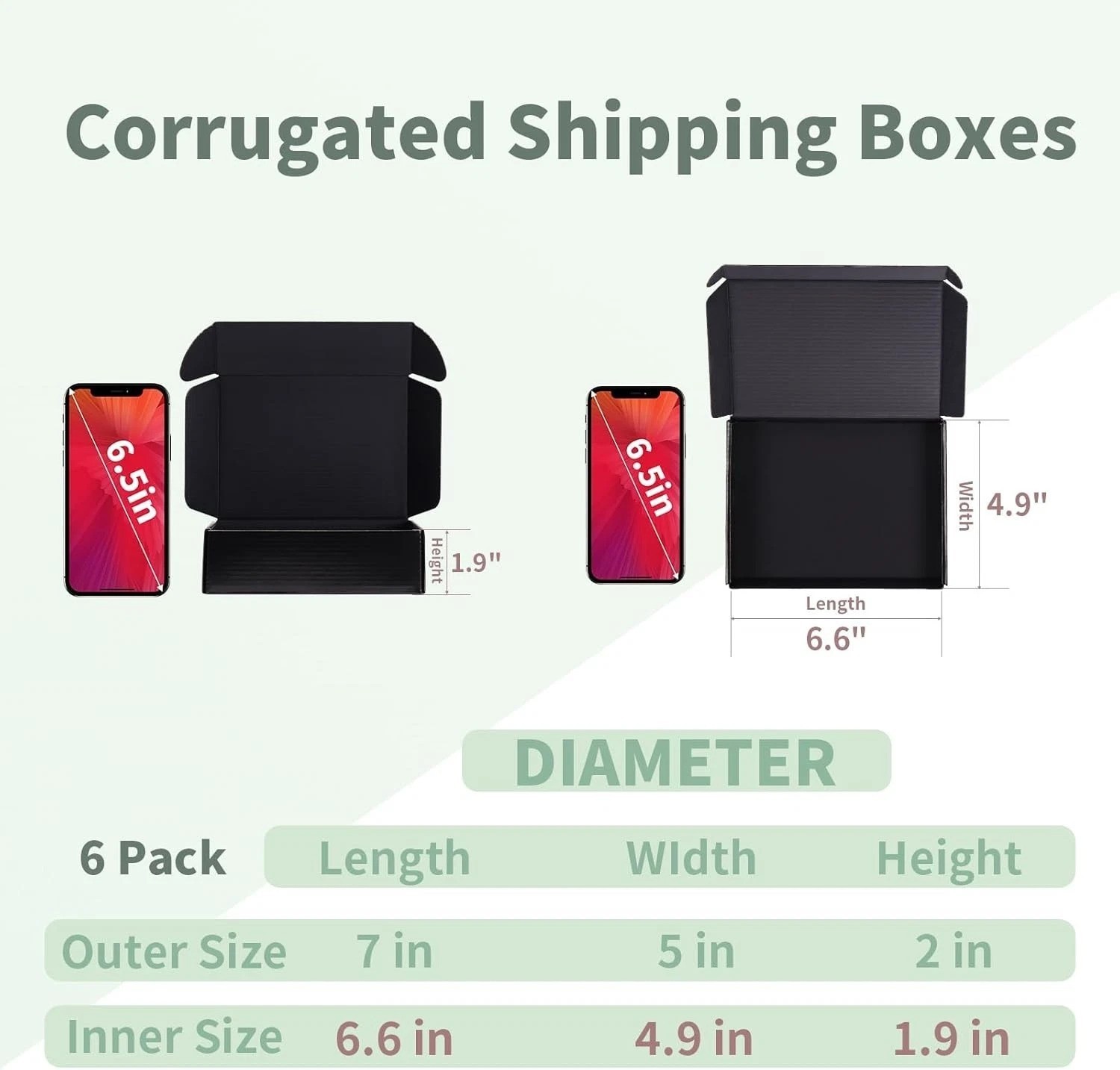 6 Pack Black Shipping Boxes, 7x5x2 Inch Durable Cardboard Mailers for Business