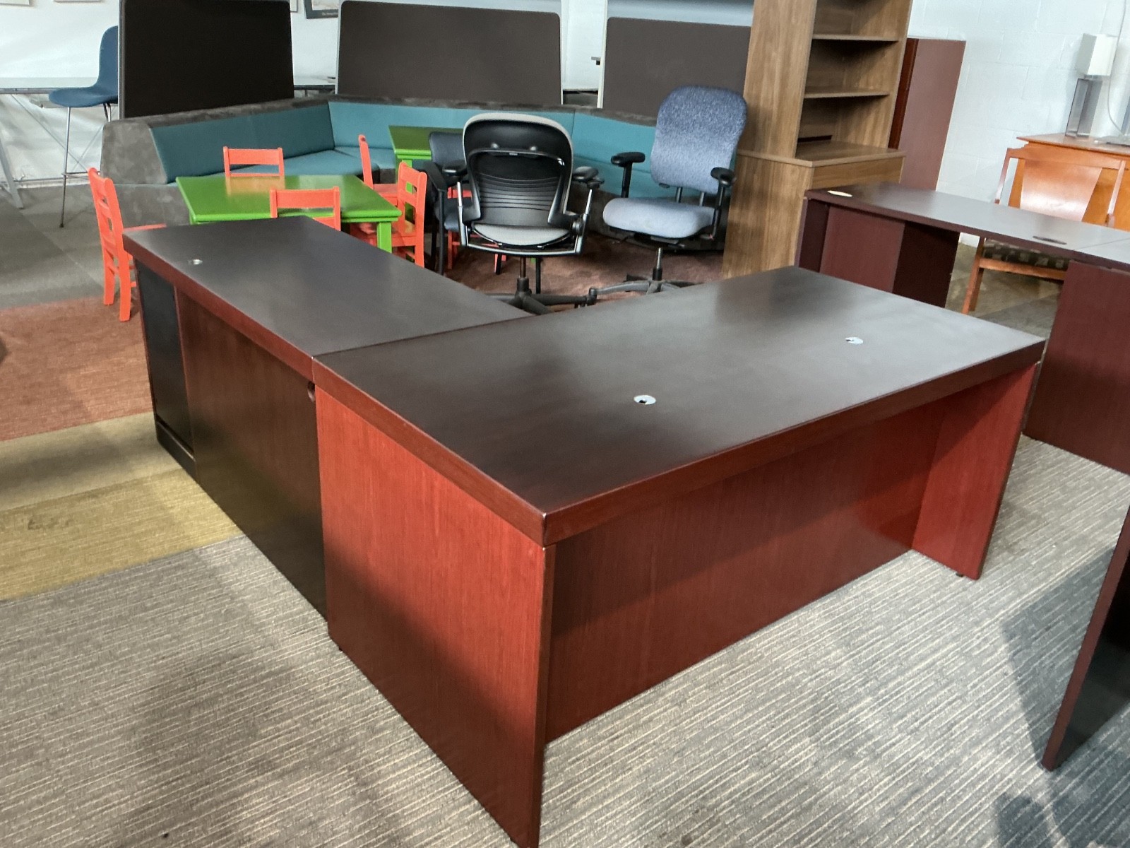 Right Hand L Shape in Mahogany Finish by Reff / 63” x 7’