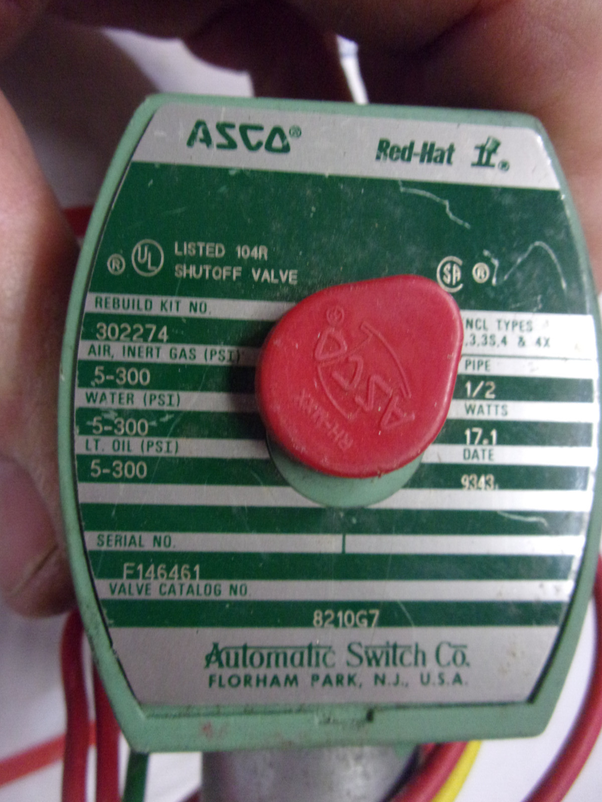 Asco Red Hat 8262H262, MP-C-080, 238710-006-D, 24 DC FT, 120/60 Solenoid Valve