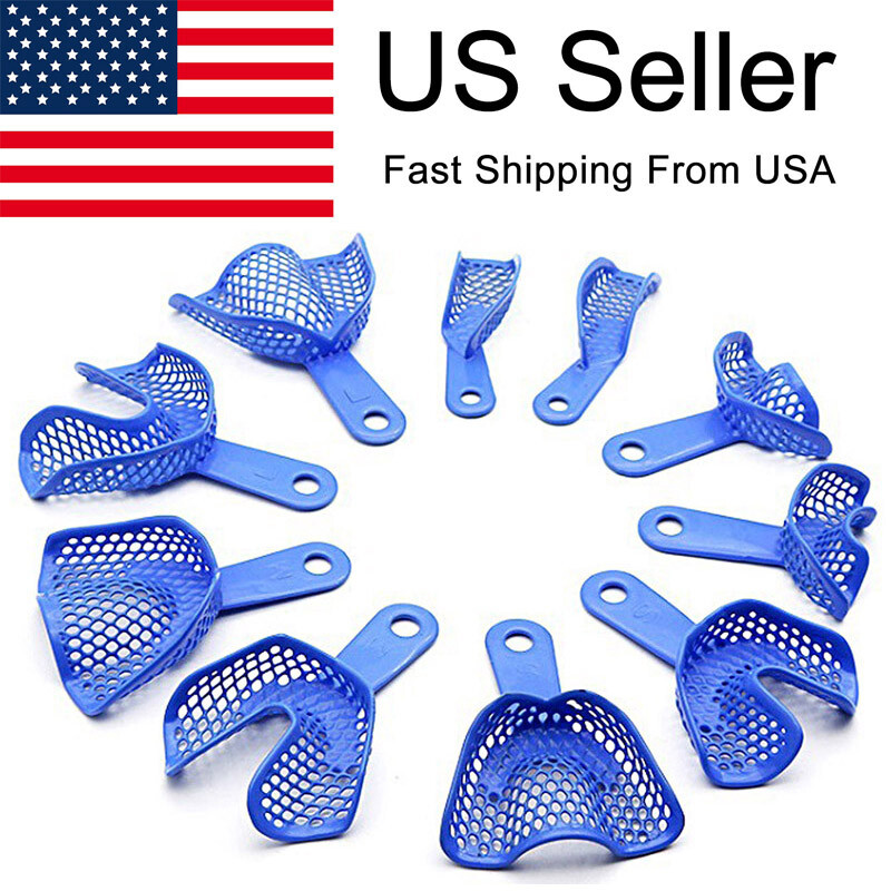 2Pc Plastic-Steel Dental Impression Trays Material Upper+Lower 4 Sizes