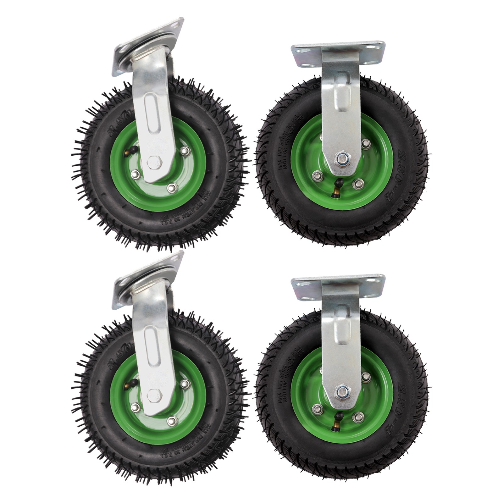 4Pcs 8″ Pneumatic Air Tire 2 Rigid + 2 Swivel Wheel HD Farm Cart Caster Large