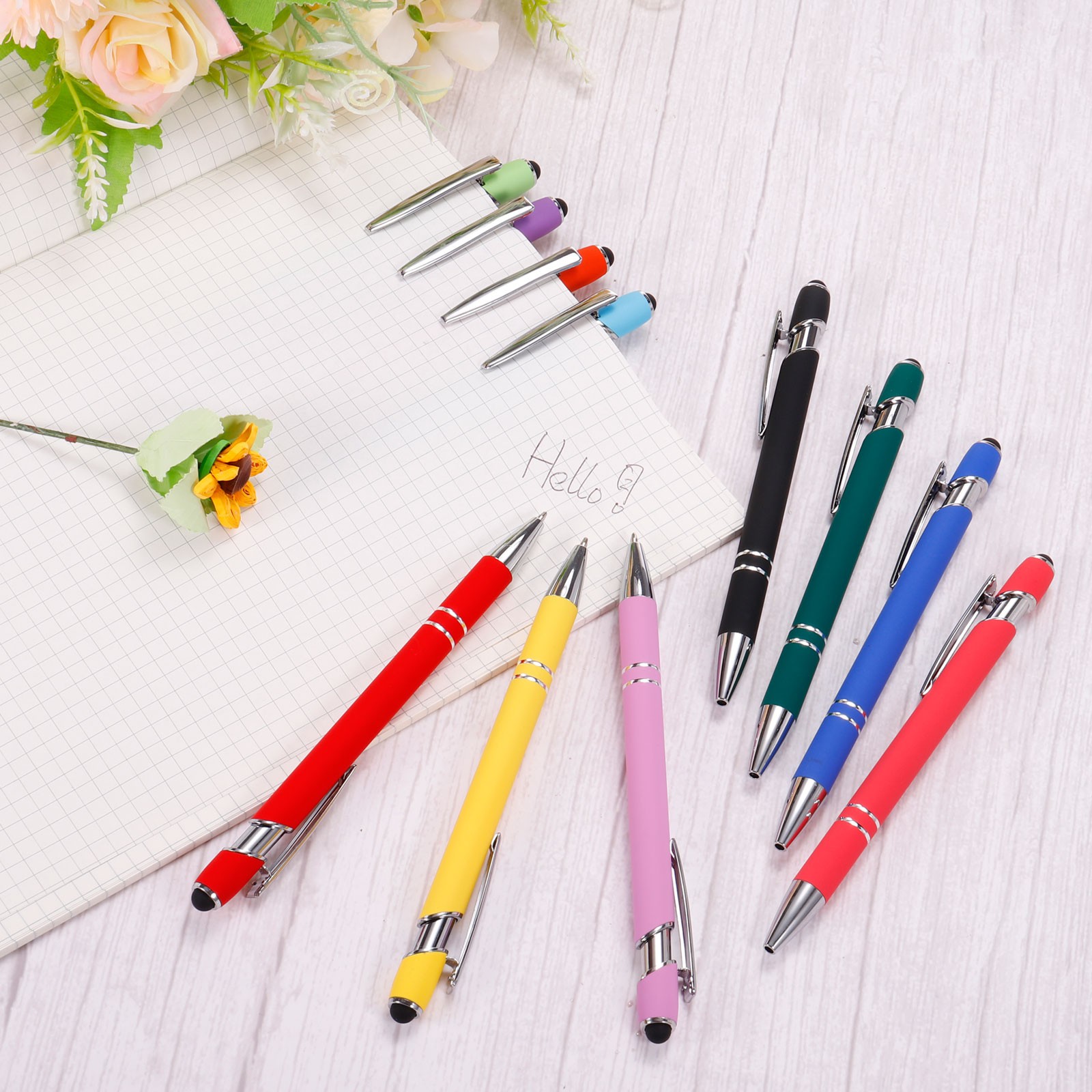 6 x Ballpoint Pen with Stylus Tip 2 in 1 Metal Pen Style 1 Red