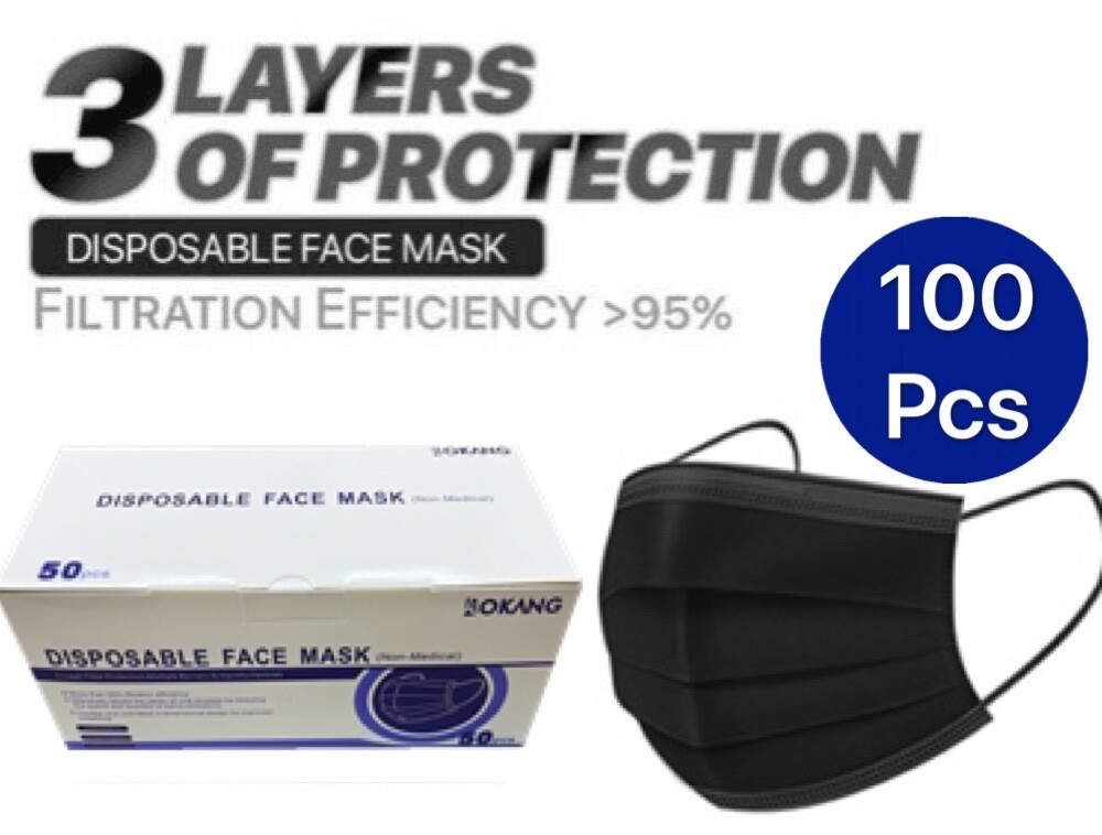 100 Pcs [Black] Disposable Face Masks 3-Ply Non-Medical Surgical Earloop Cover