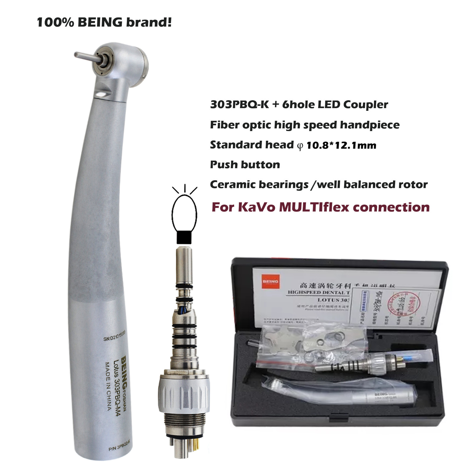 BEING Dental Fiber Optic LED Turbine High Speed Handpiece For KaVo NSK Coupling