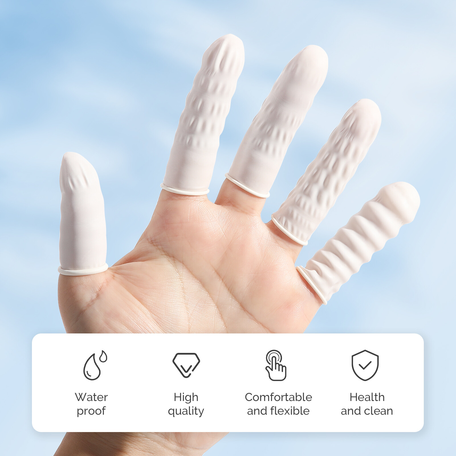 JMU Latex Finger Cots Fingertip Protective Finger Cots Powder Free, Medium