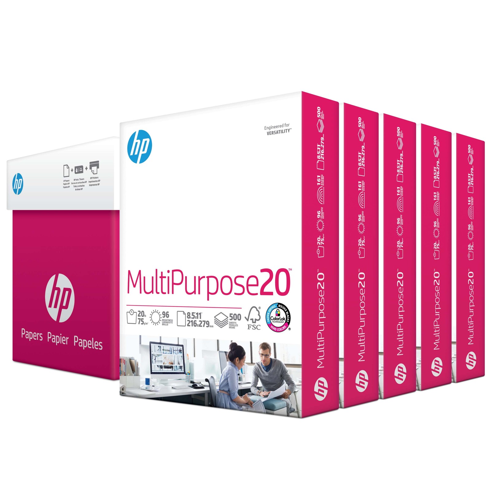 HP Printer Paper, Multipurpose20, 8.5×11, 20lb, 96 Bright, 5 Ream