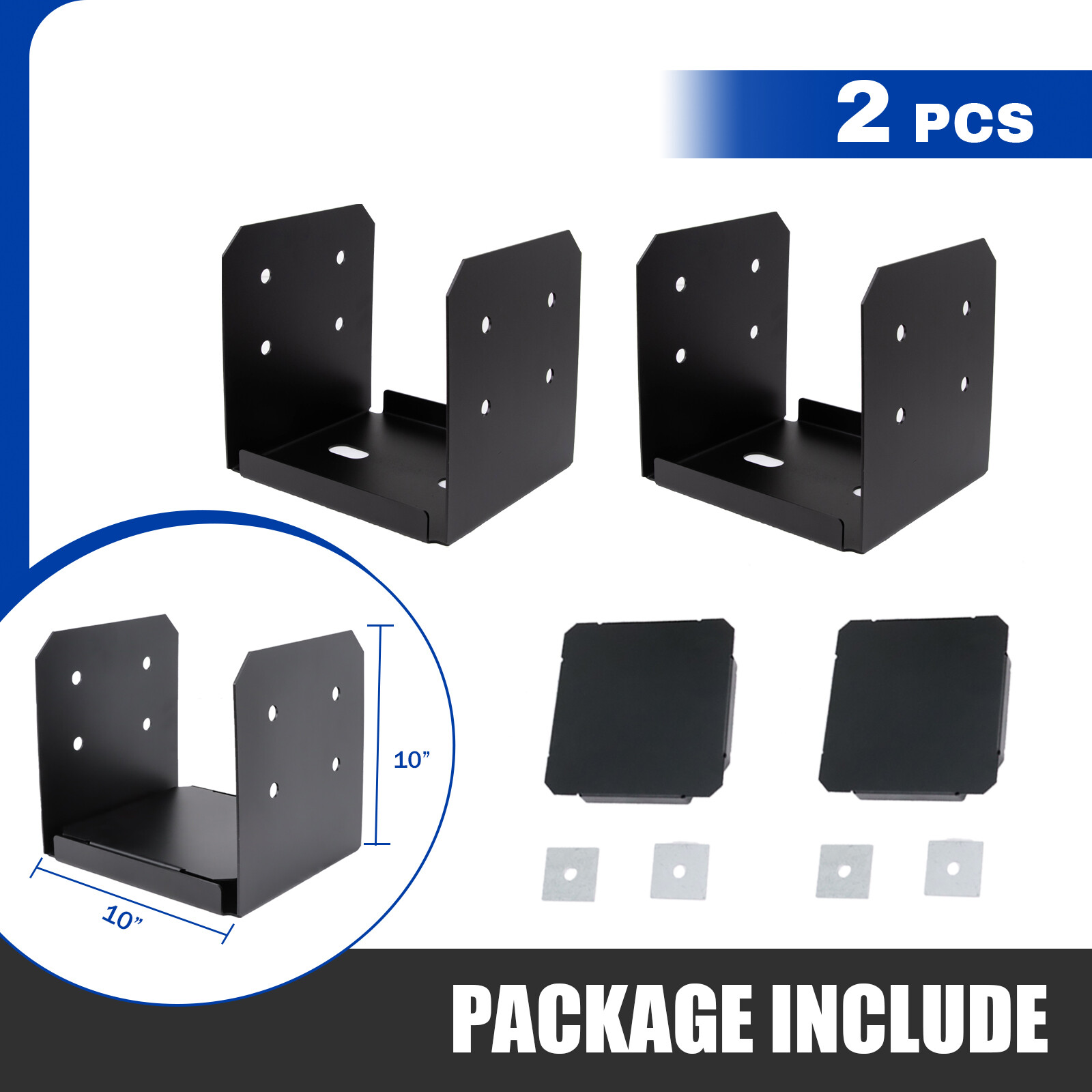 New 2-Pack 10×10 Post Base for Concrete with 1-Inch Standoff Pergola Bracket Kit