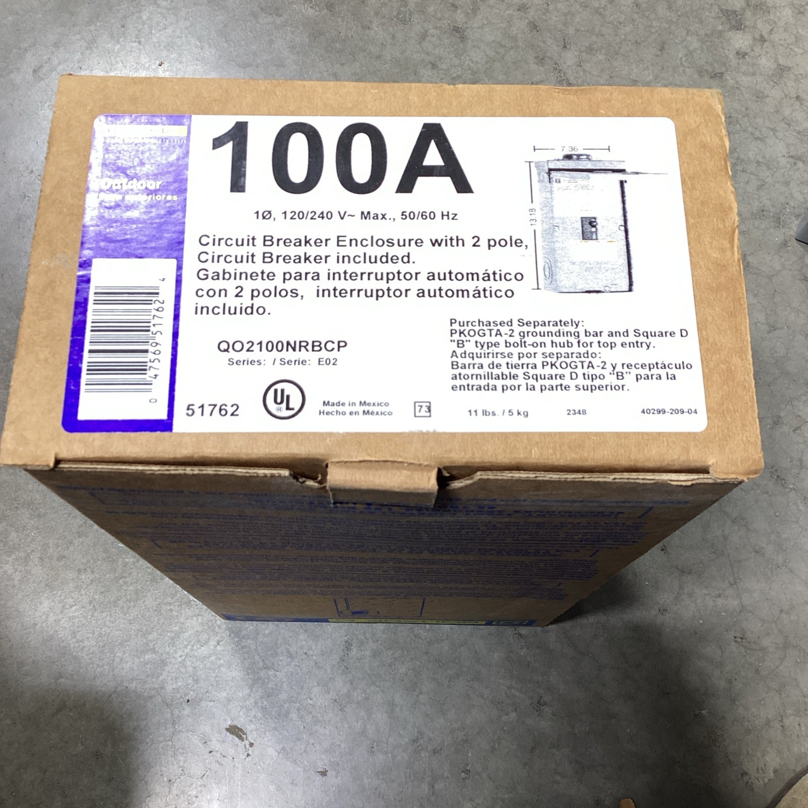 Square D Circuit Breaker Enclosure With 100 A 2 Pole Main Breaker QO2100NRBCP