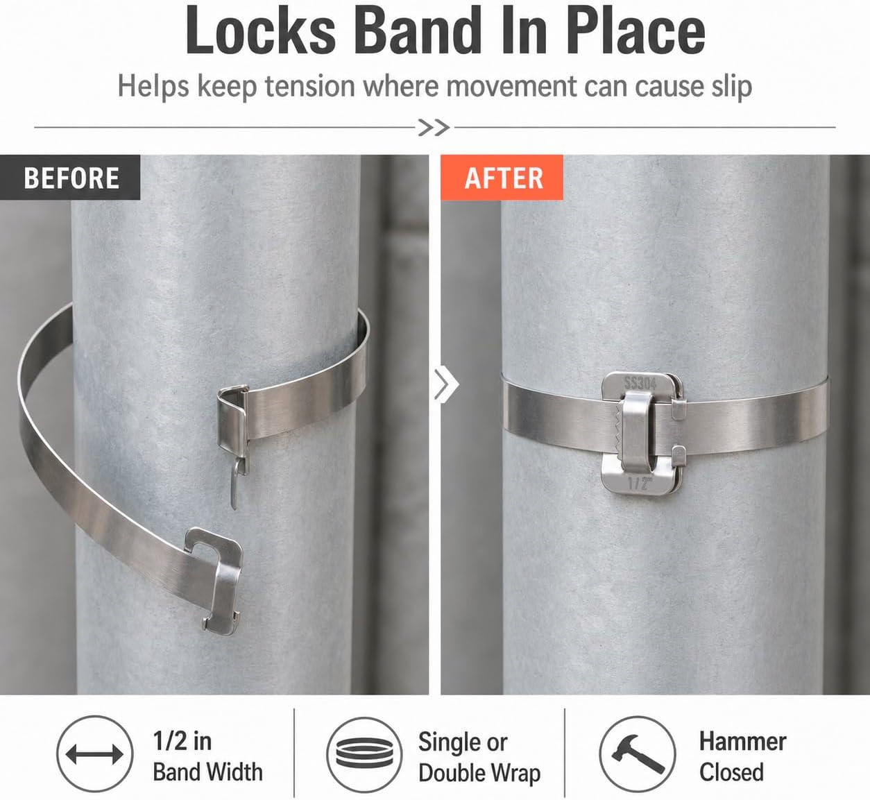 50Pcs 1/2″ 304 Stainless Steel Strapping Buckles Metal Banding Clips Heavy Duty