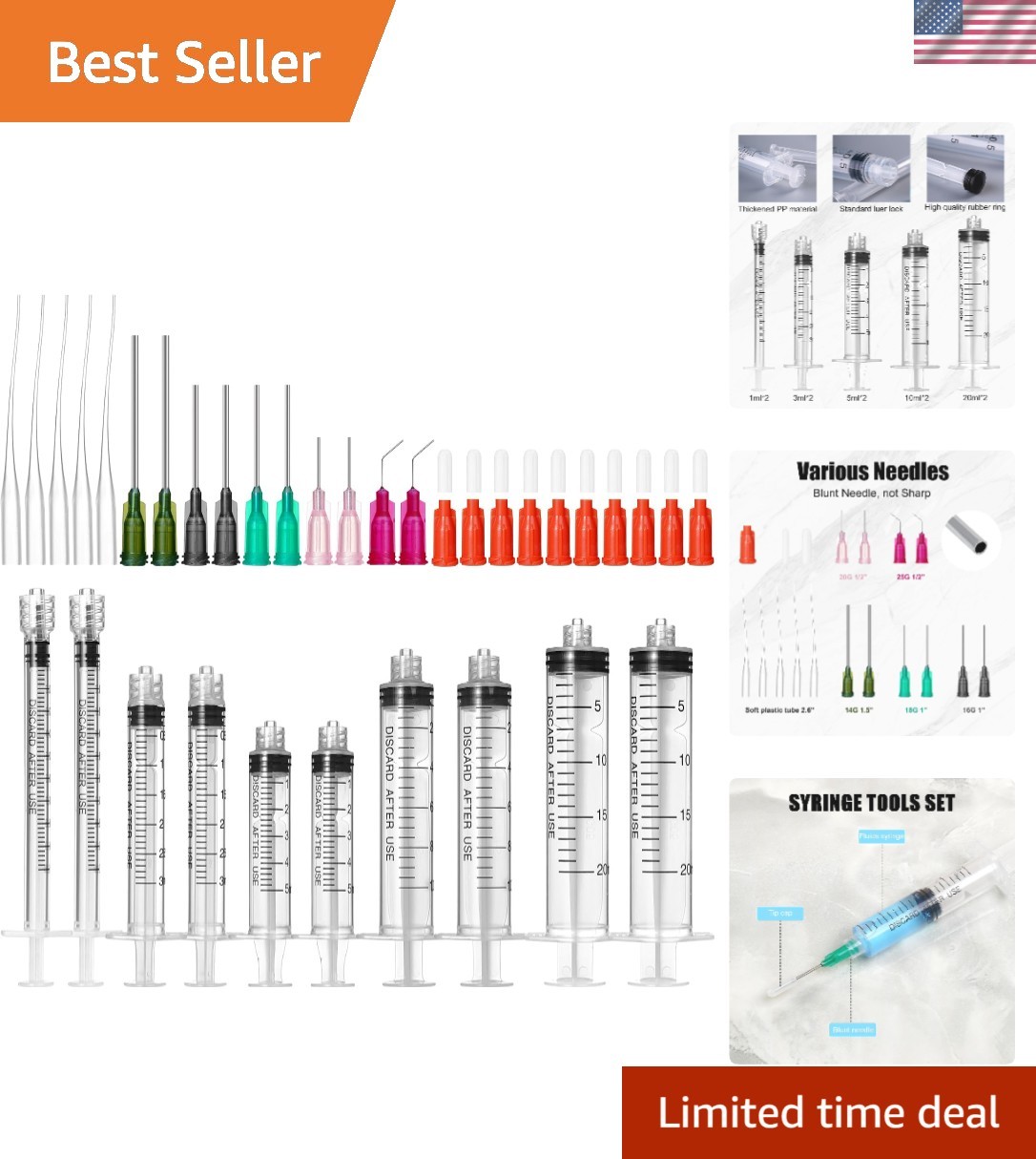 Glue Applicator Syringe with Blunt Tip Needle and Cap, for Liquid, Glue, Ink,