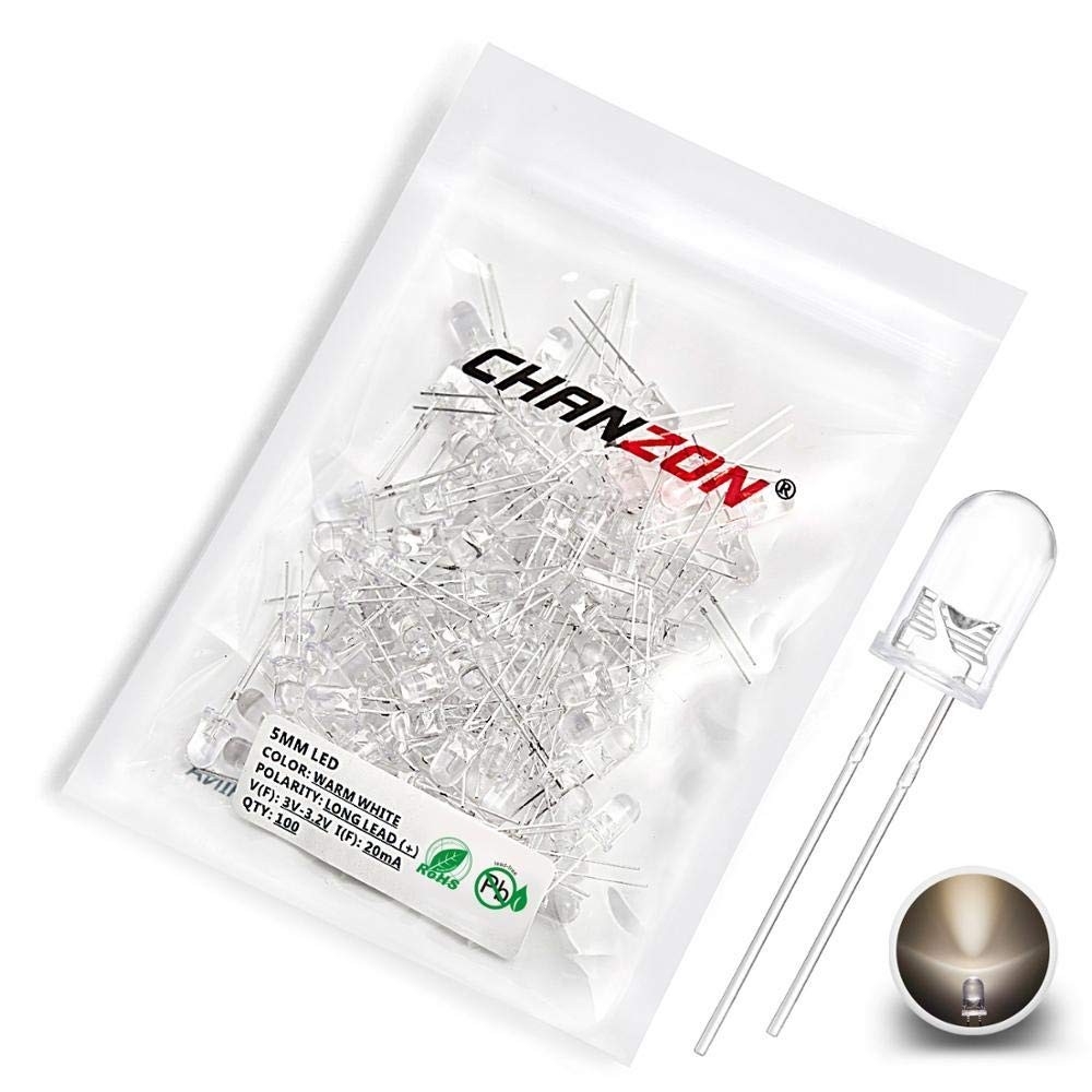 100 pcs 5mm Warm White LED Diodes – Bright Indoor Lighting for DIY Projects