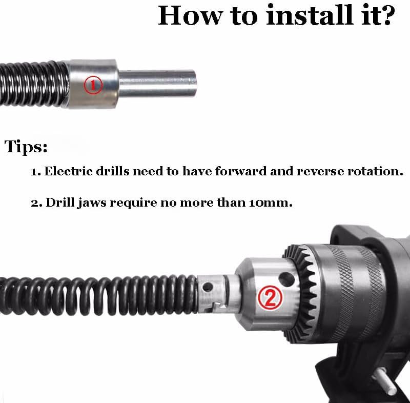 Drill Snake for Plumbing 6.5Ft Drain Snake Cable with Drill Connector Flexible A