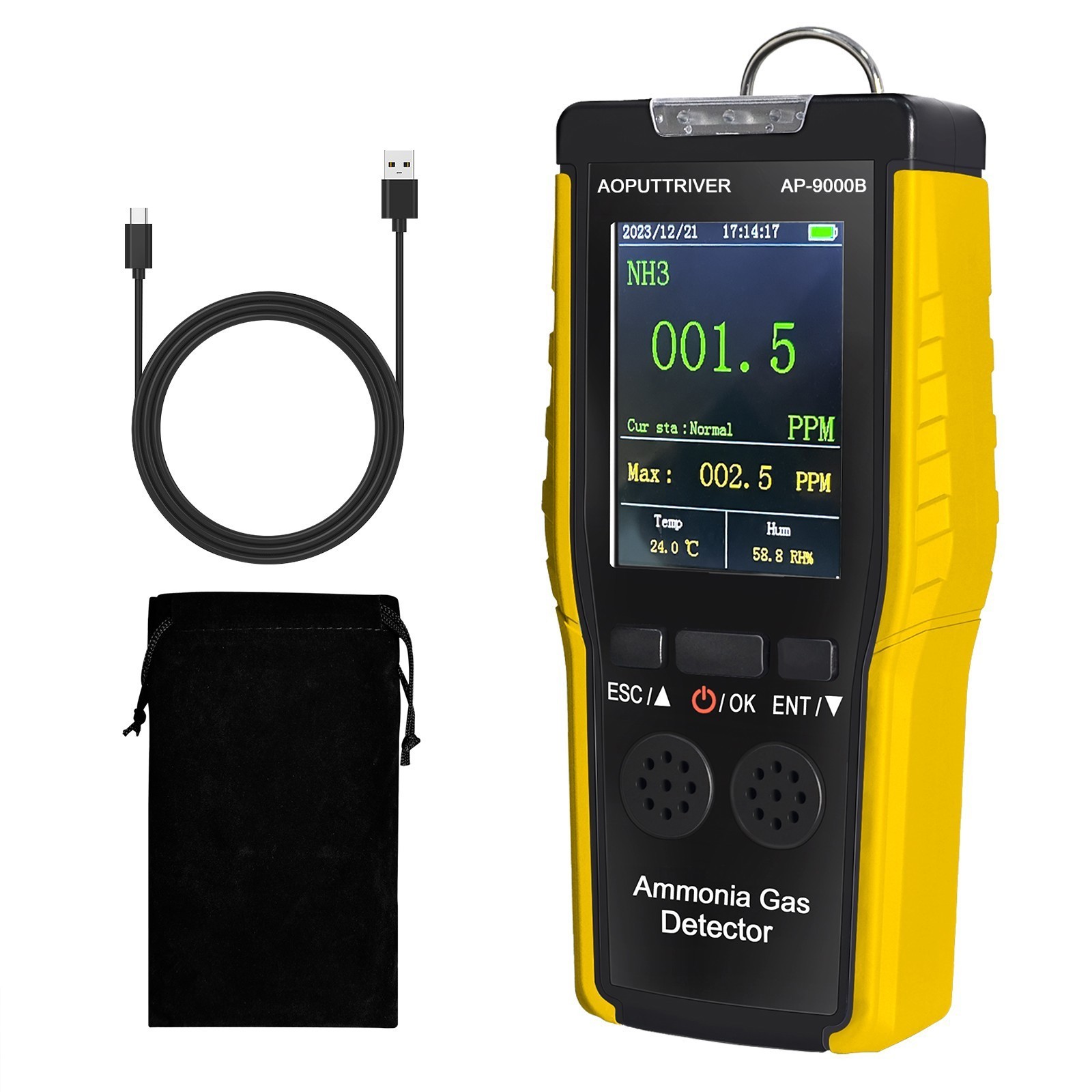 Ammonia Gas Detector 0~100PPM NH3 Monitor Temperature Humidity Tester Alarm Mode