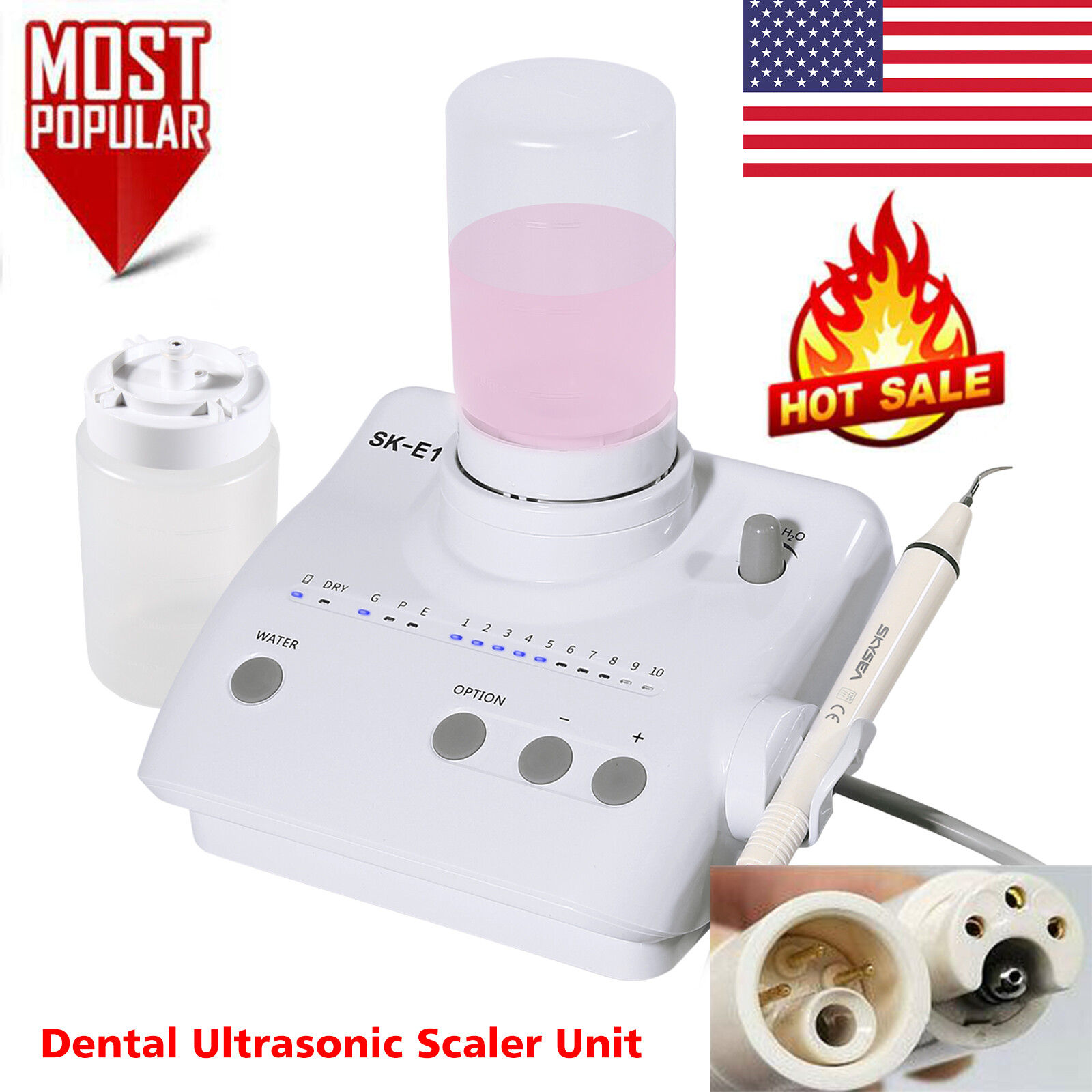 Portable Dental Ultrasonic Scaler W/ 2*Reservoir Handpiece For Cavitron EMS US
